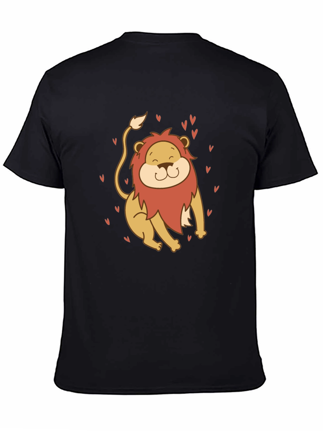 Black Cute Lion Graphic Tee - Black Cotton T-Shirt view 4