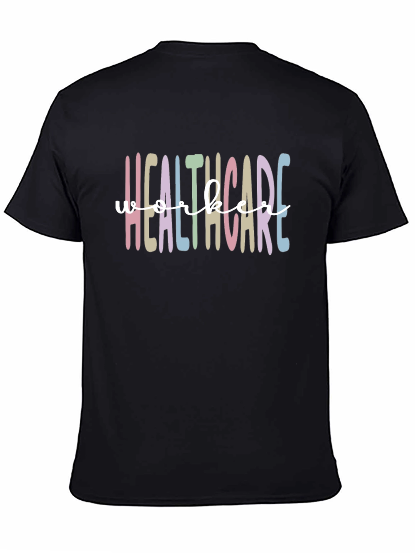 Black Healthcare Worker Tee - Pastel Rainbow view 4