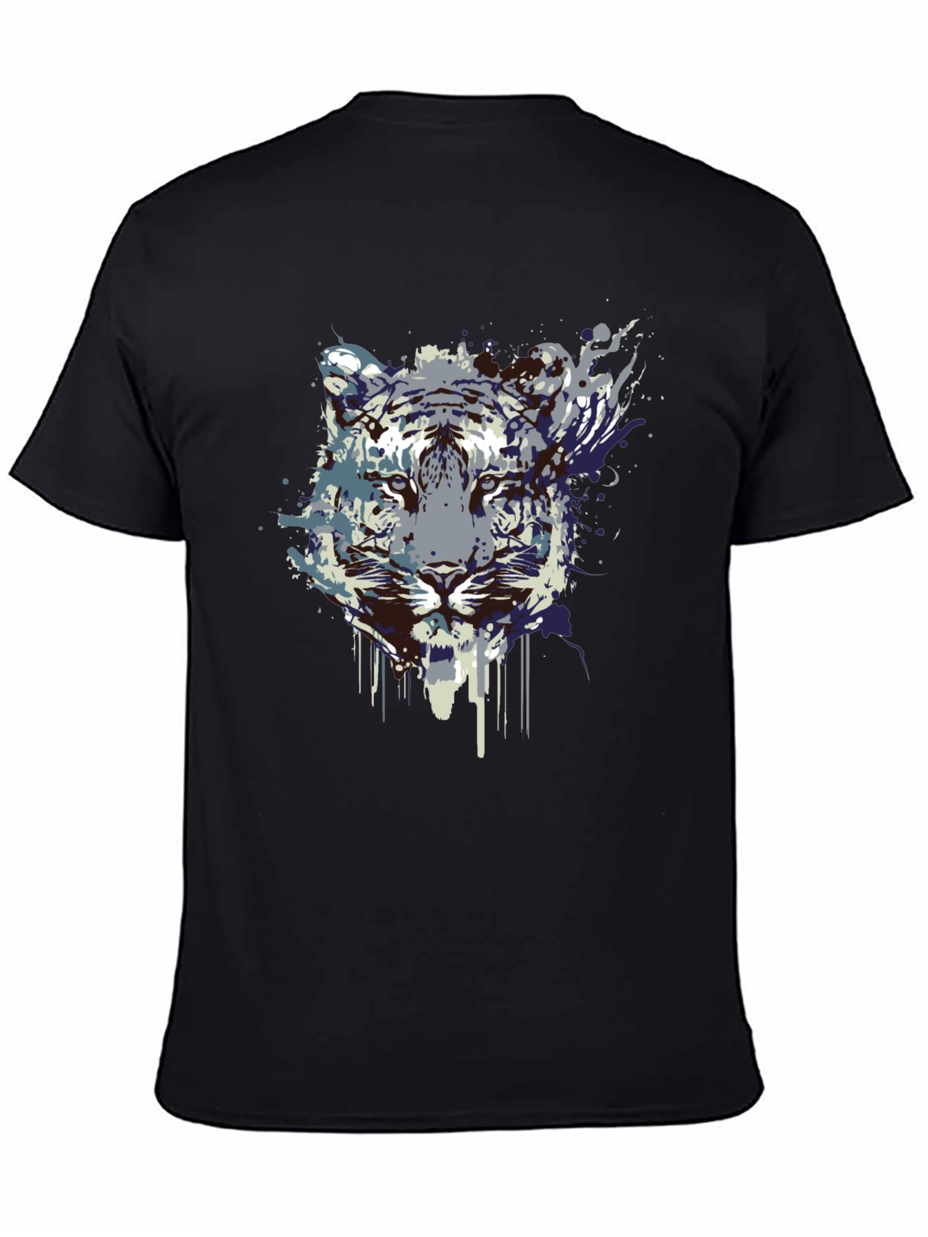 Black Abstract Tiger Graphic Tee - Black Cotton Blend view 4