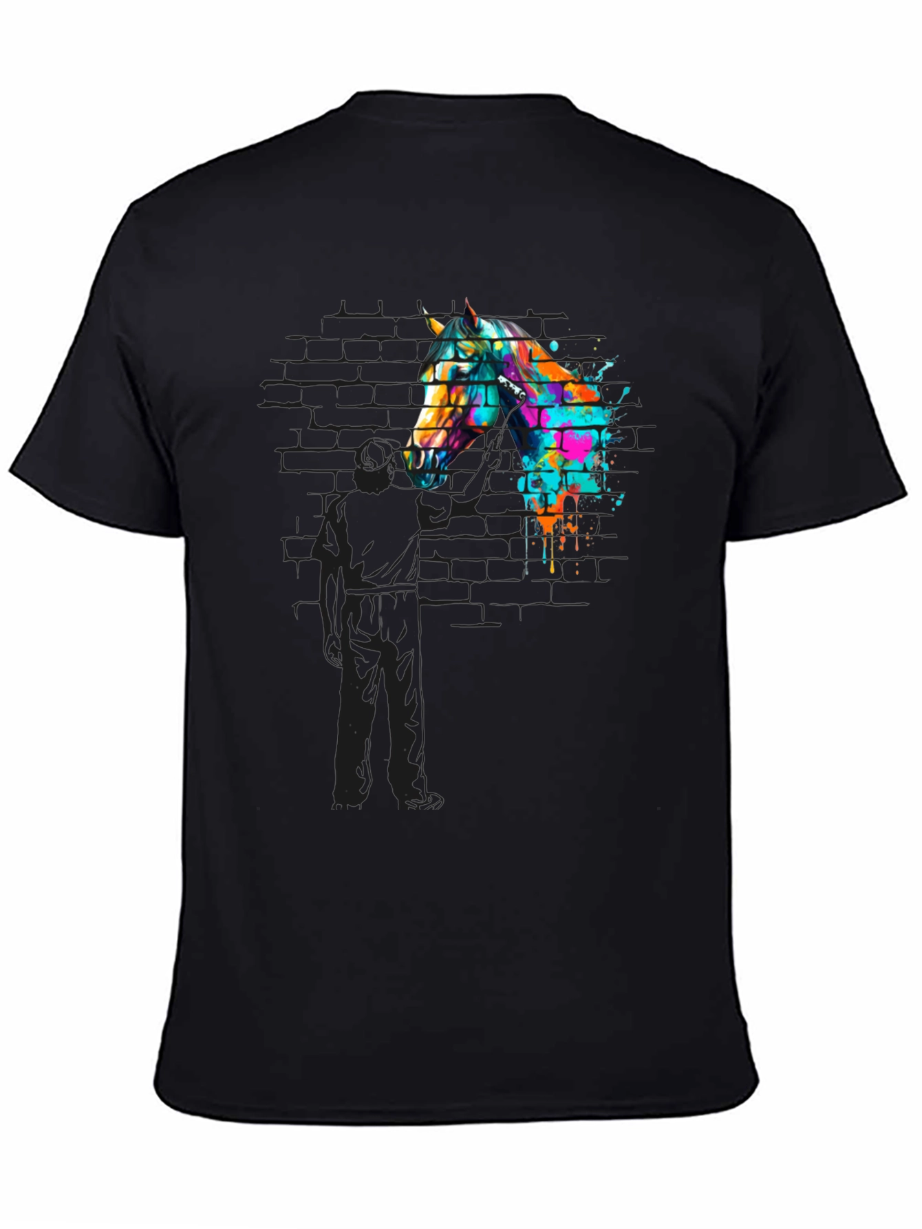 Black Abstract Horse Graphic Tee - Men's Black T-Shirt view 4