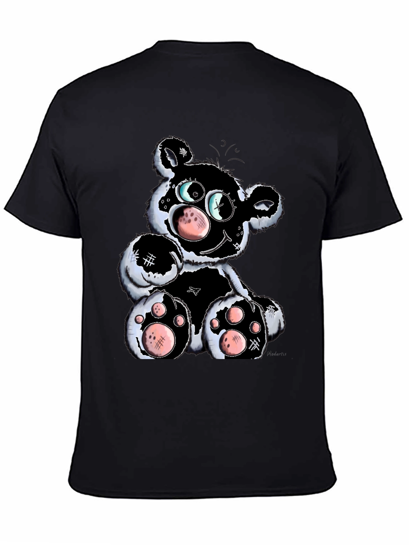 Black Cartoon Bear Graphic T-Shirt - Black view 4