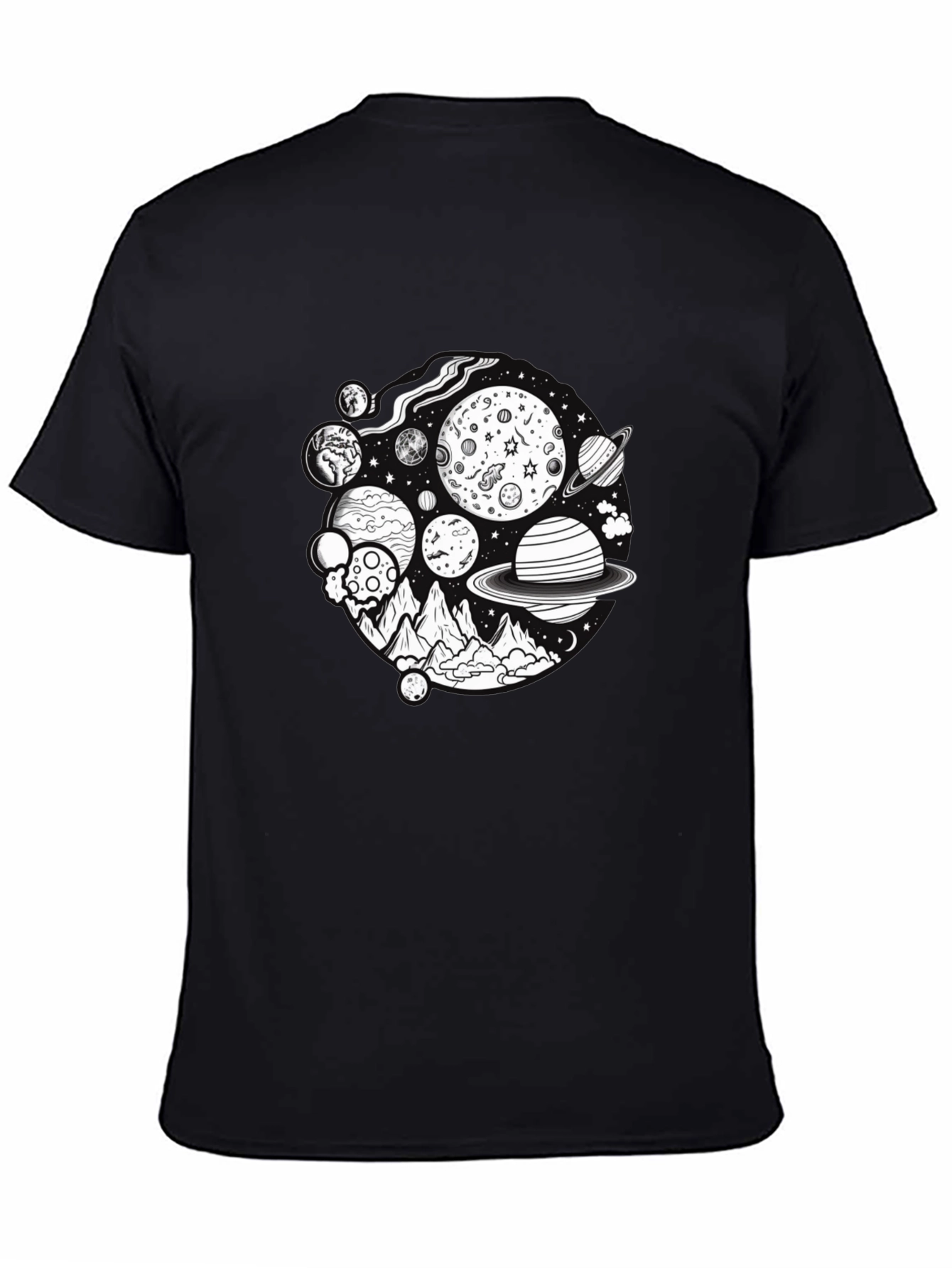 Black Cosmic Mountain Graphic Tee - Black Cotton Blend view 4