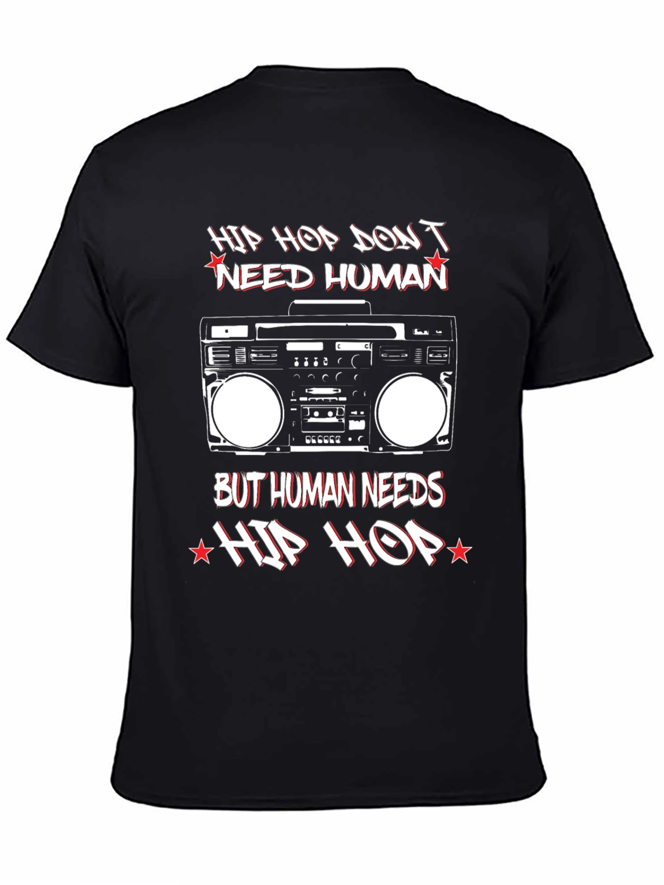 Black Hip Hop Music T-Shirt Retro Boombox Graphic Tee view 4