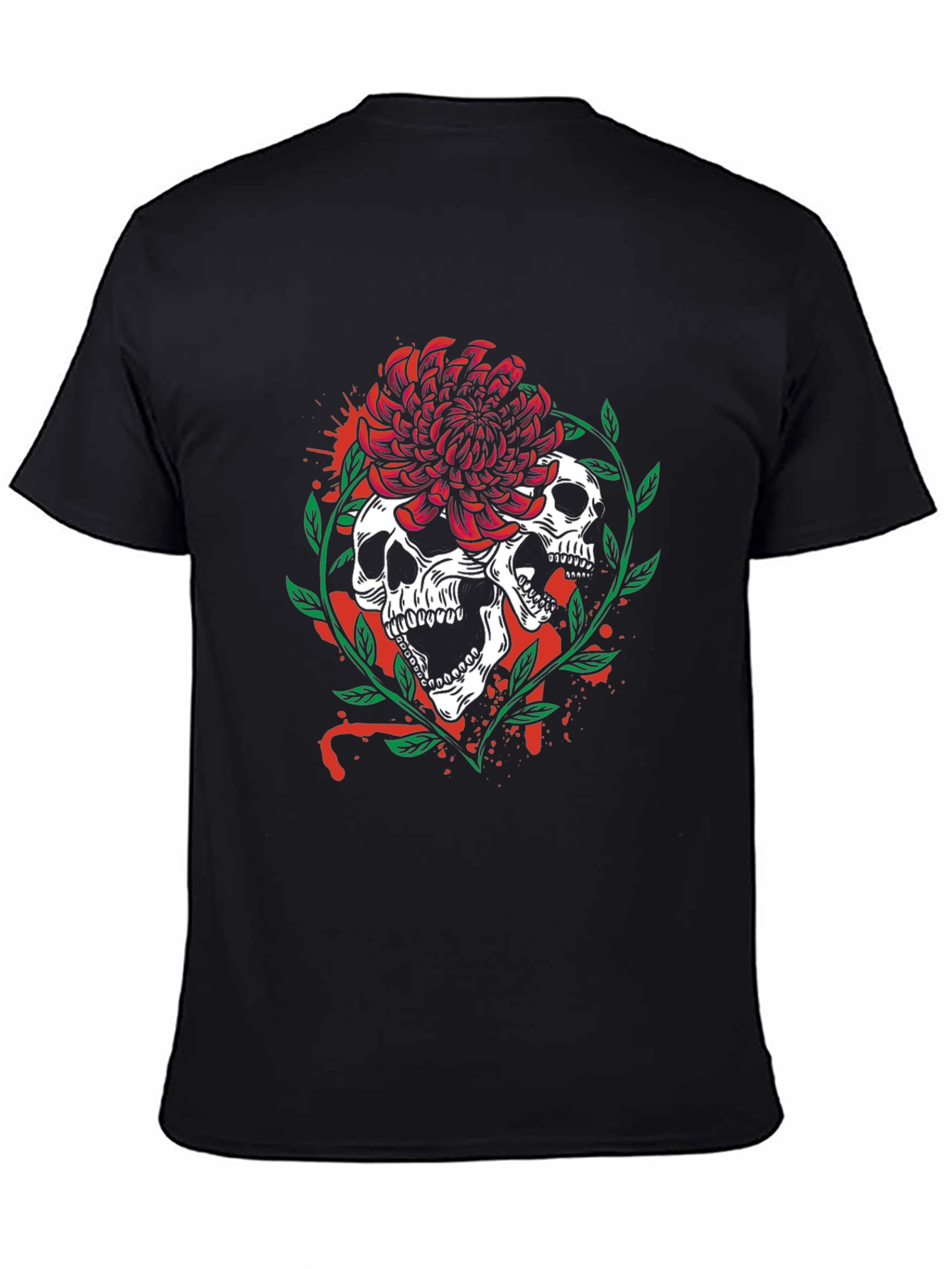 Black Skull & Flower Graphic Tee - Men's Black T-Shirt view 4
