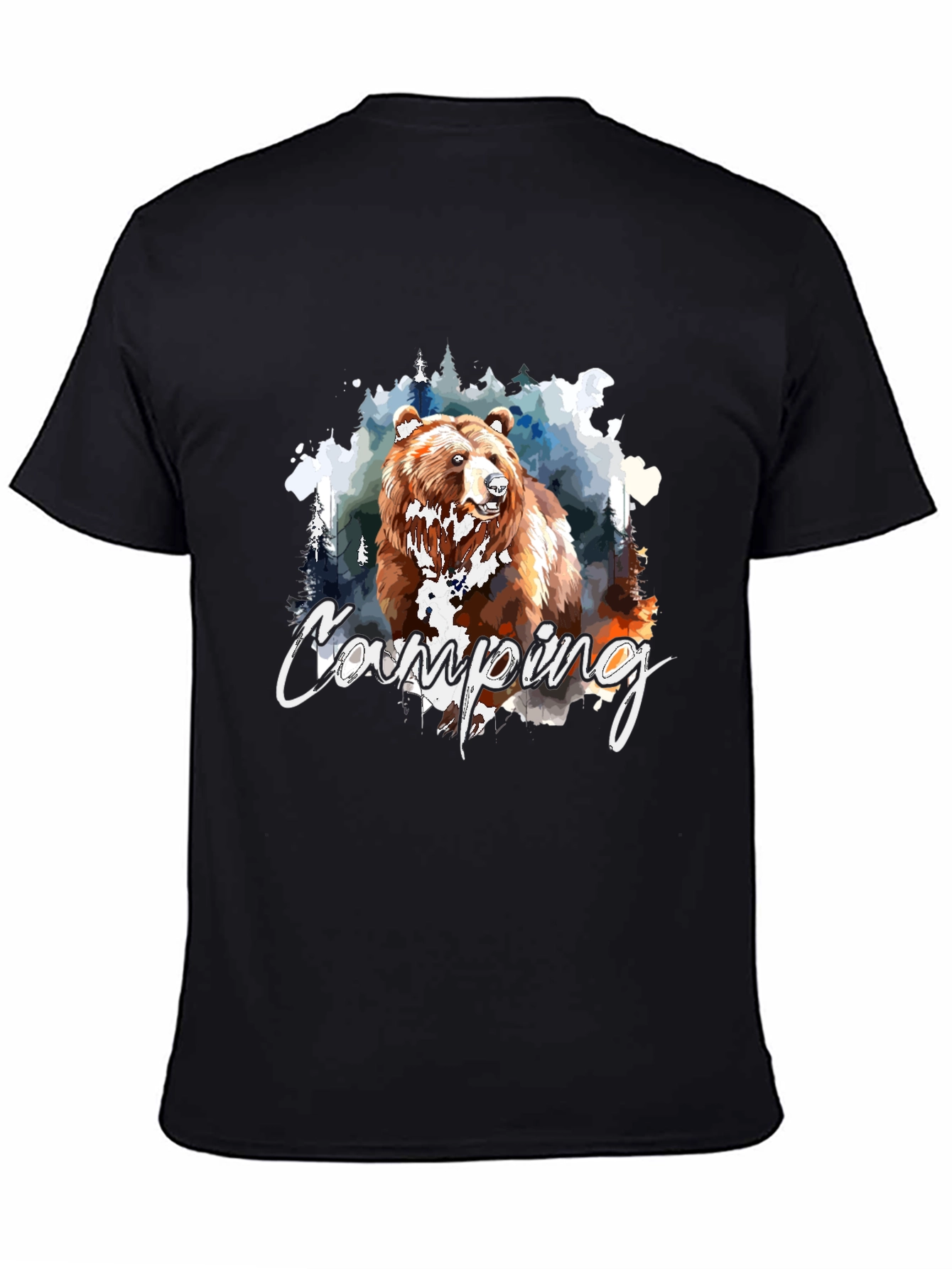 Black Camping Bear Graphic Black T-Shirt view 4