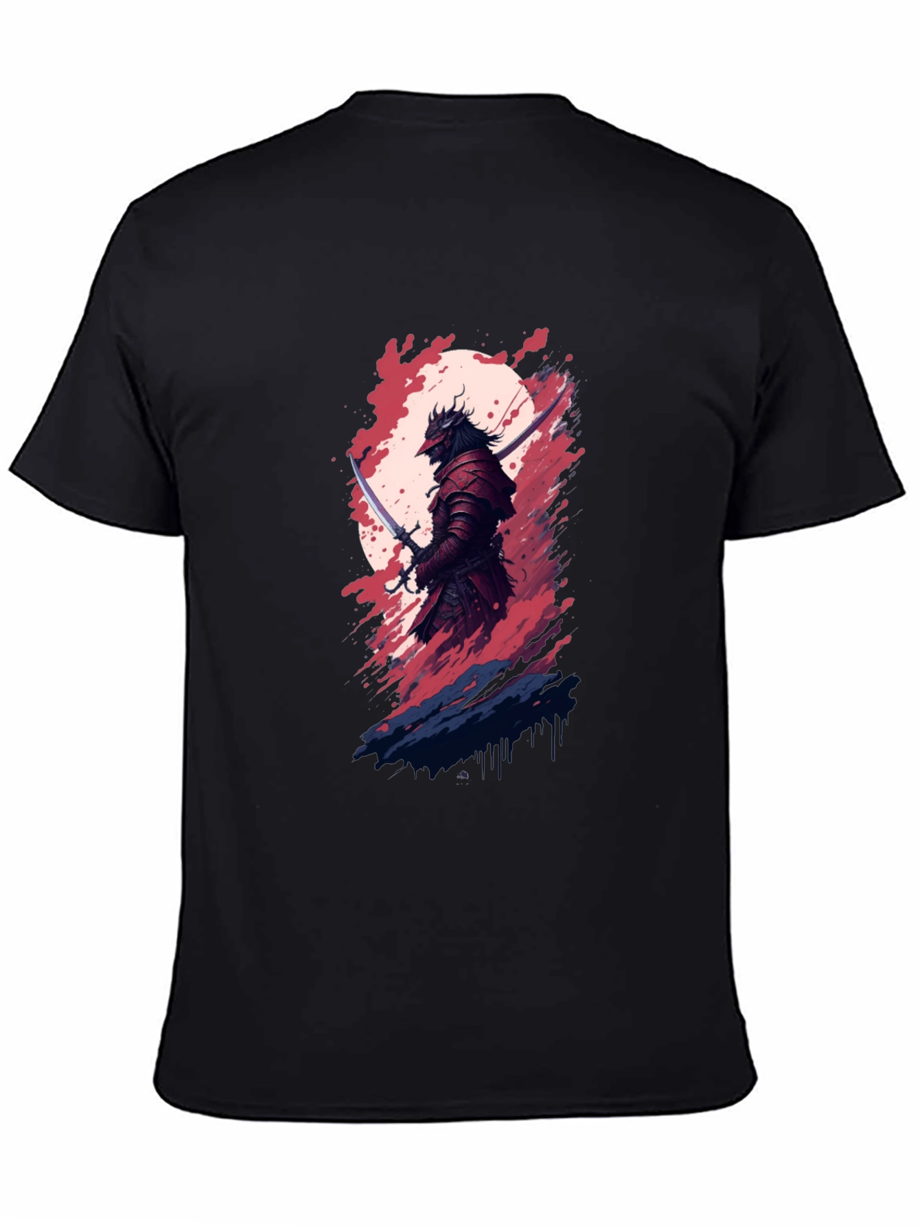 Black Samurai Warrior Graphic Tee - Black Cotton Blend Shirt view 4