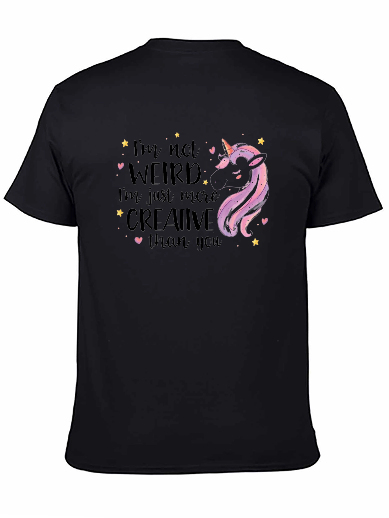 Black Unicorn Weird Creative Graphic T-Shirt view 4