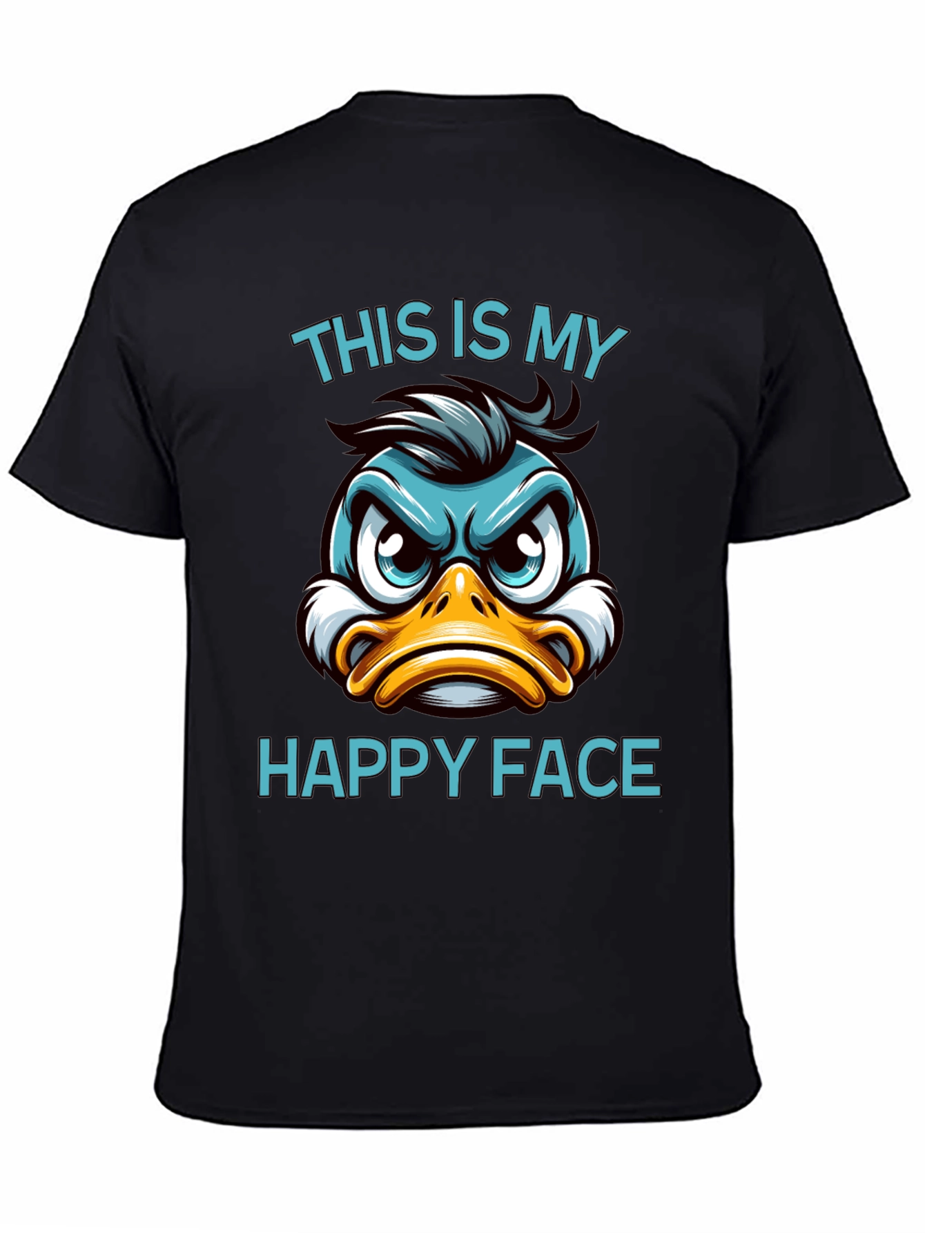 Black Funny Duck Happy Face Graphic T-Shirt view 4