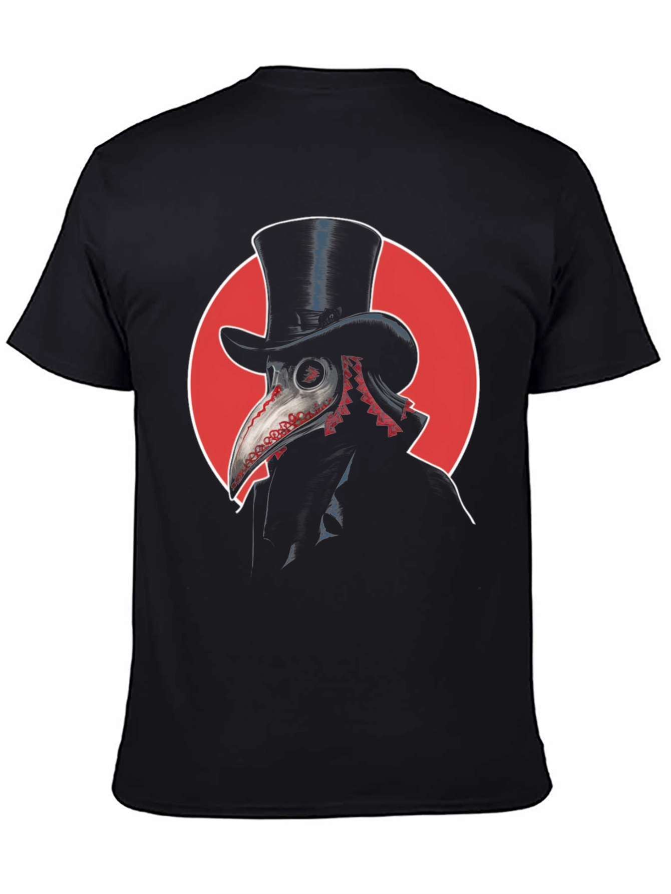 Black Plague Doctor Graphic Tee - Top Hat & Red Circle Design view 4