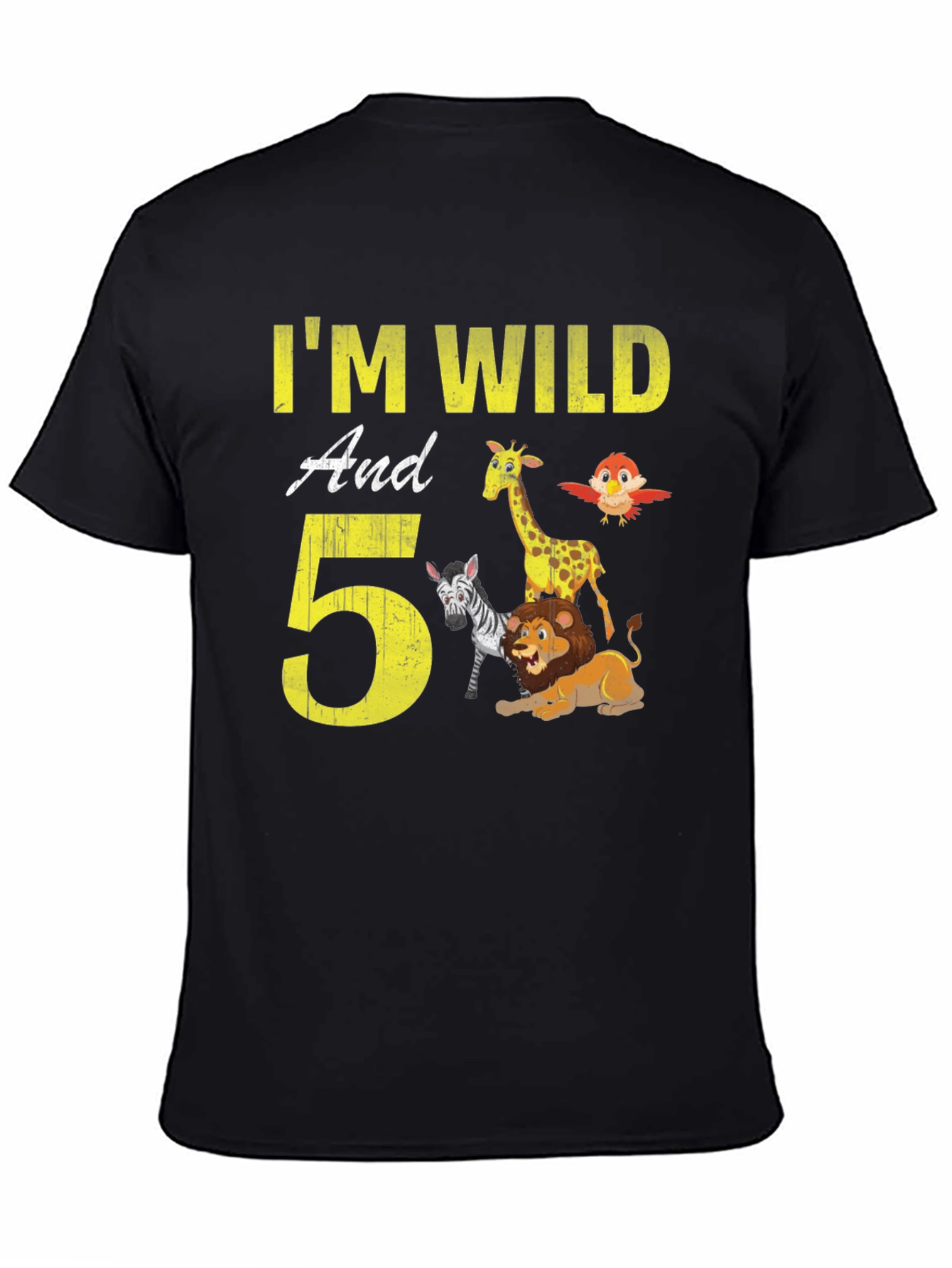 Black I'm Wild And 5! Birthday Animals Kids T-Shirt view 4