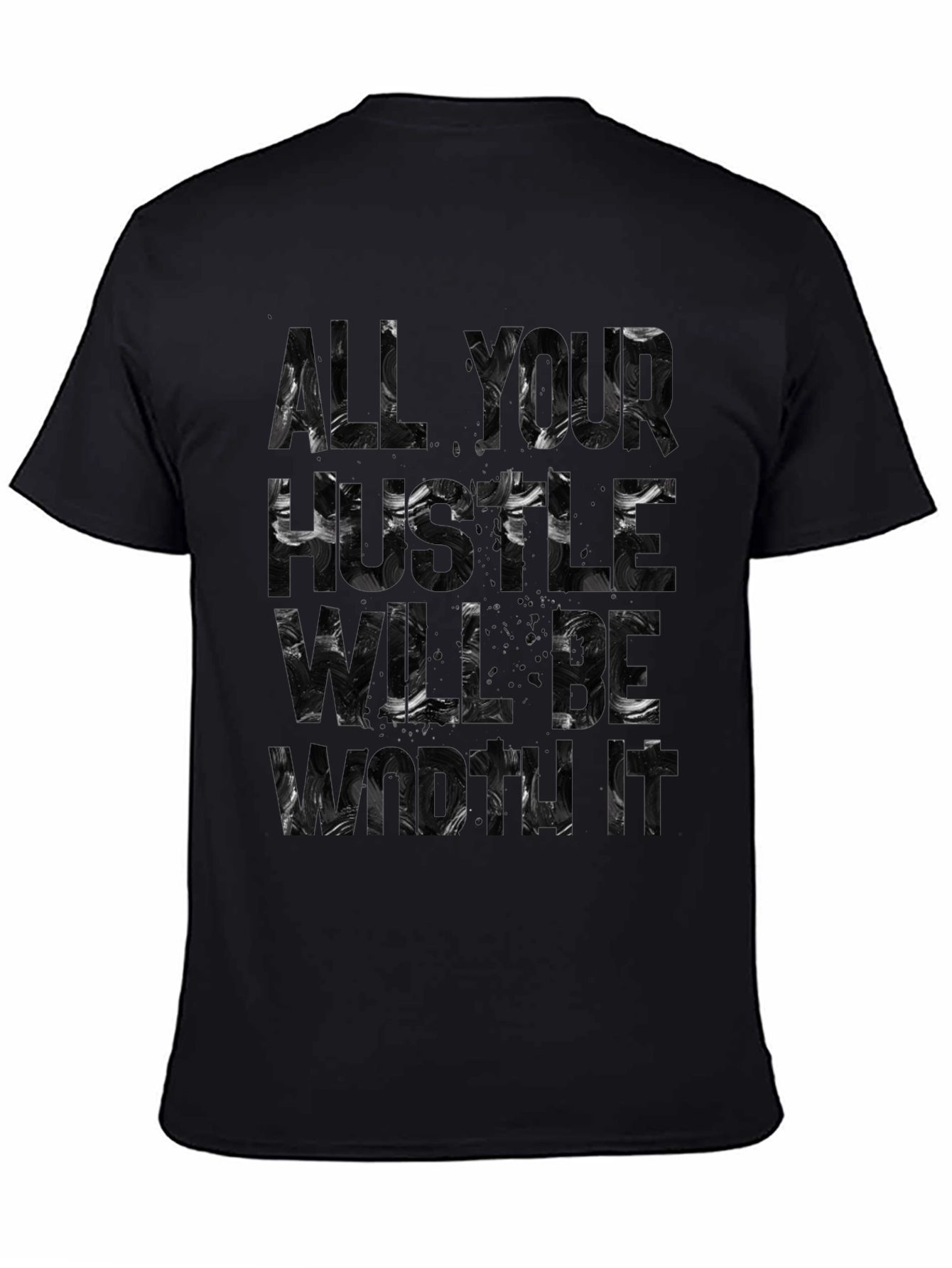 Black Abstract Word Art Graphic Tee - Black Cotton T-Shirt view 4