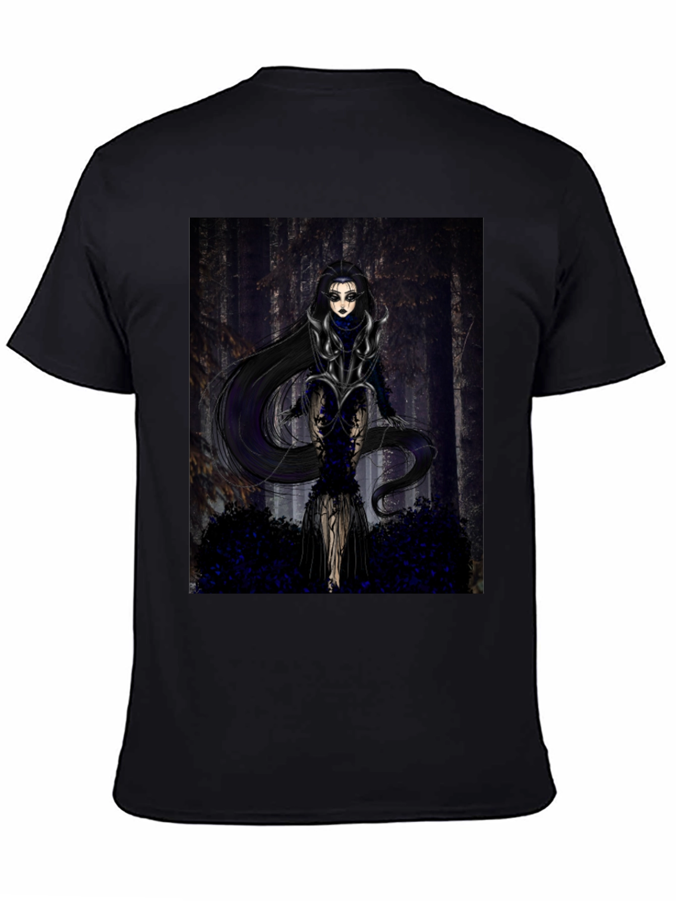 Black Gothic Forest Woman Graphic Print T-Shirt view 4