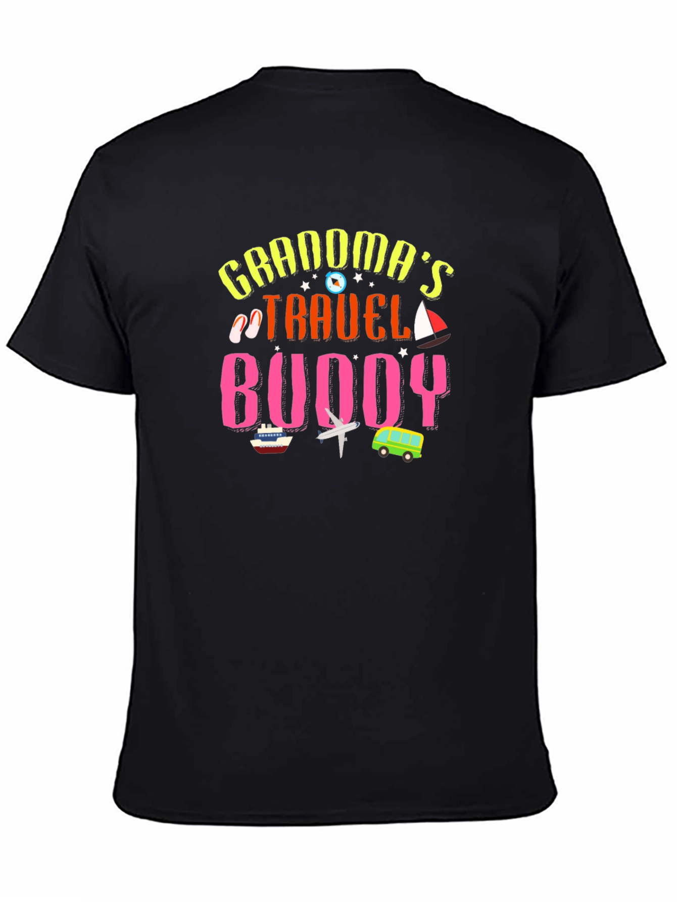 Black Grandma's Travel Buddy Graphic T-Shirt view 4