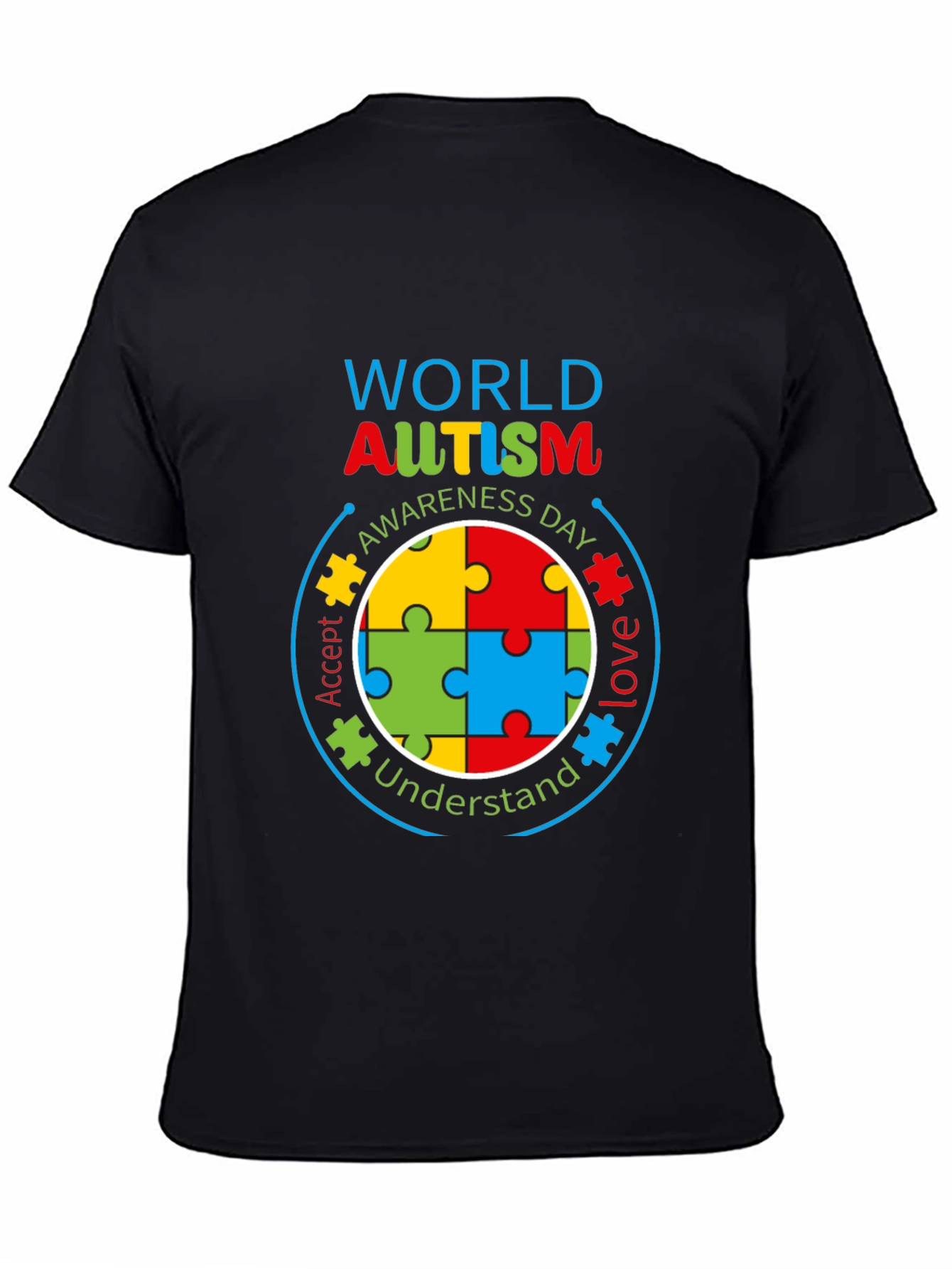 Black World Autism Awareness Day T-Shirt view 4