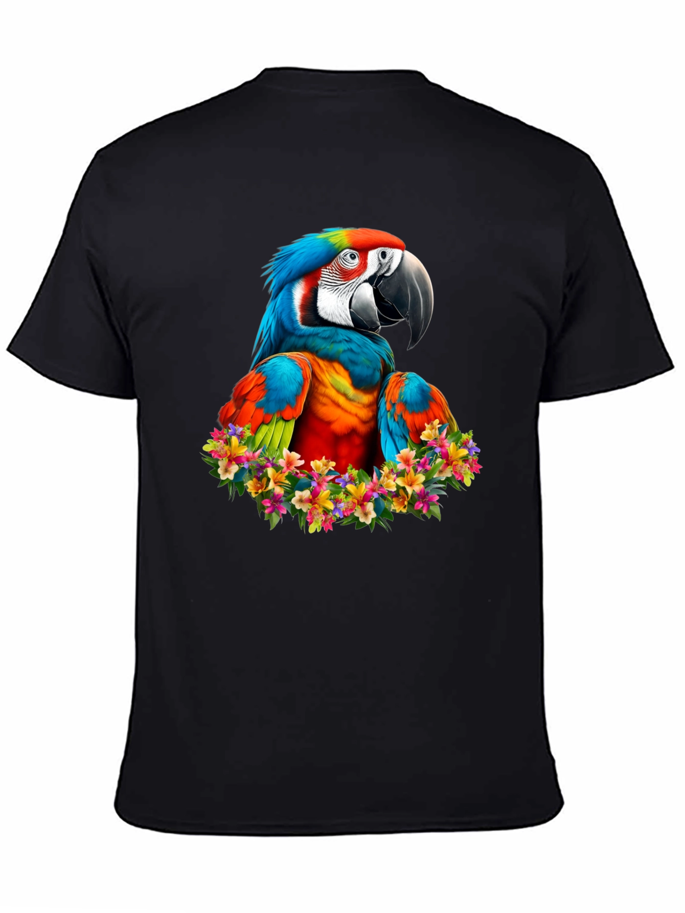 Black Macaw Parrot Floral Wreath Graphic T-Shirt view 4