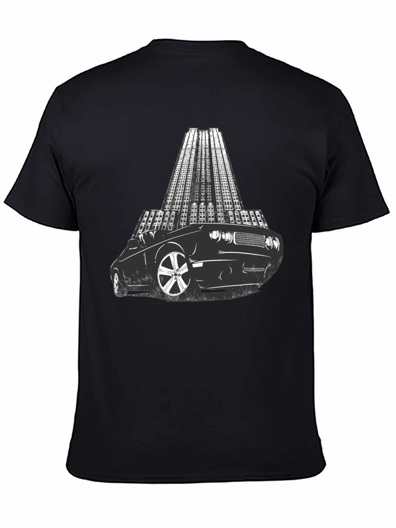 Black Retro Car & Cityscape Graphic Tee - Cool Black T-Shirt view 4