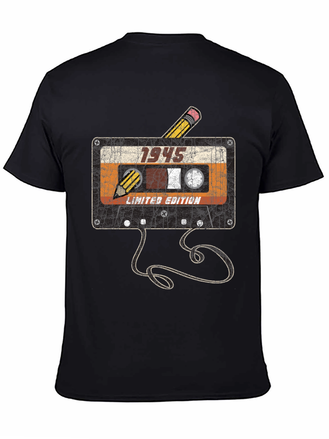 Black Vintage 1945 Cassette Tape T-Shirt view 4