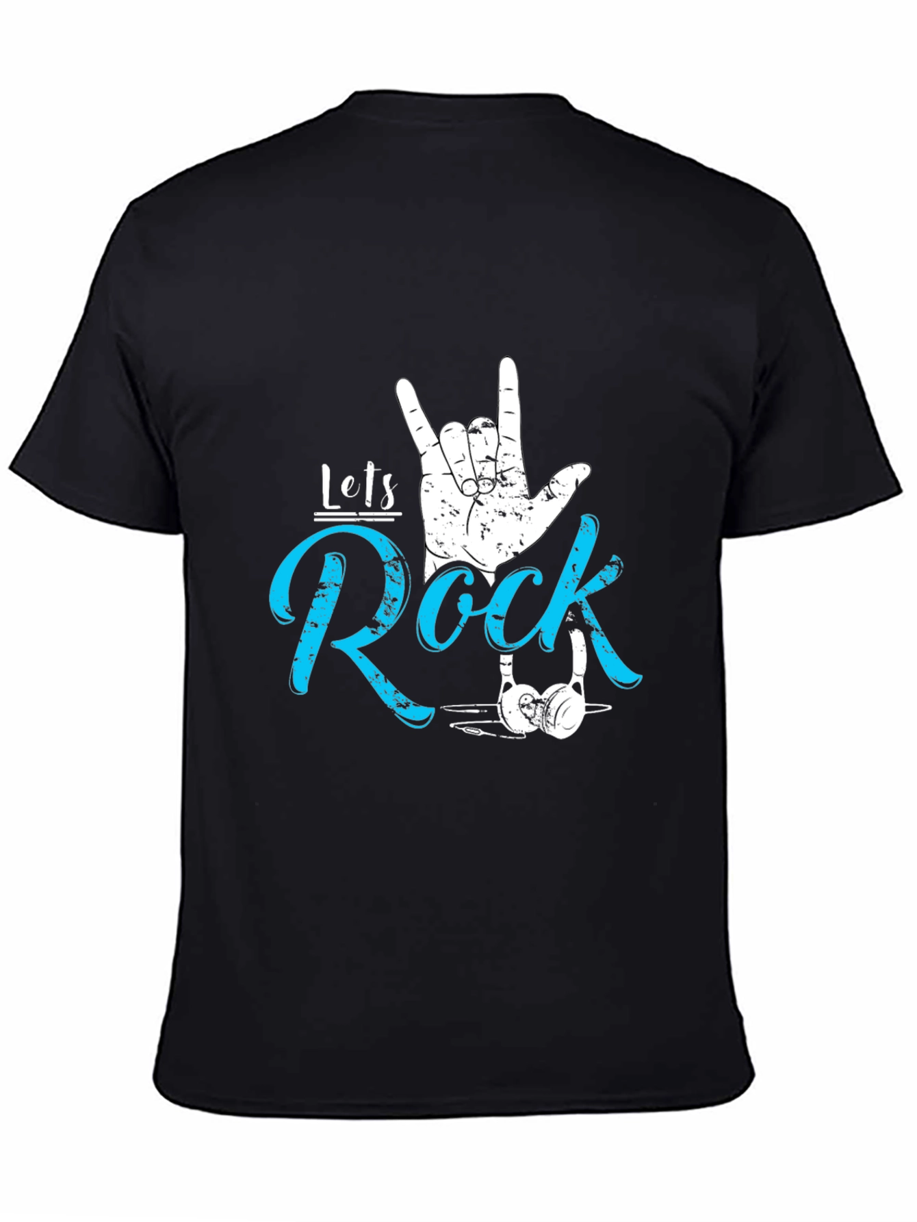 Black Let's Rock Graphic Tee - Cool Music Fan T-Shirt view 4