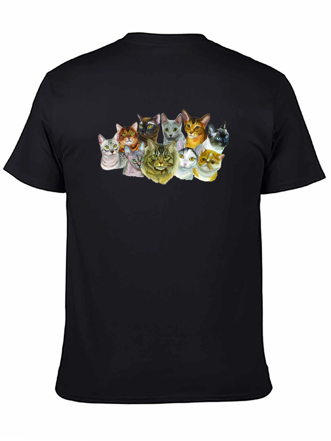 Black Cats T-Shirt - Black Crew Neck Tee with Cat Print view 4