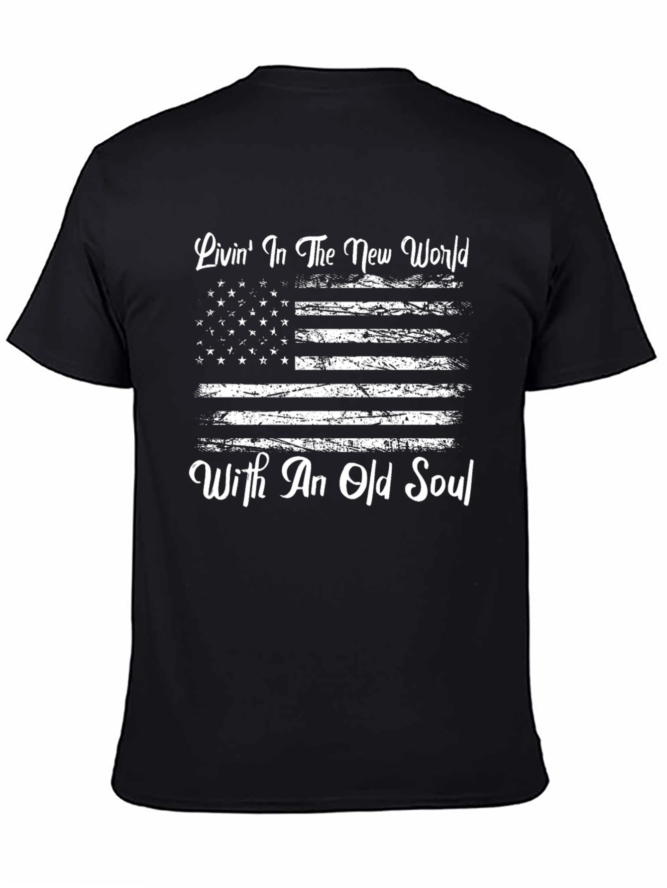 Black Old Soul American Flag T-Shirt view 4