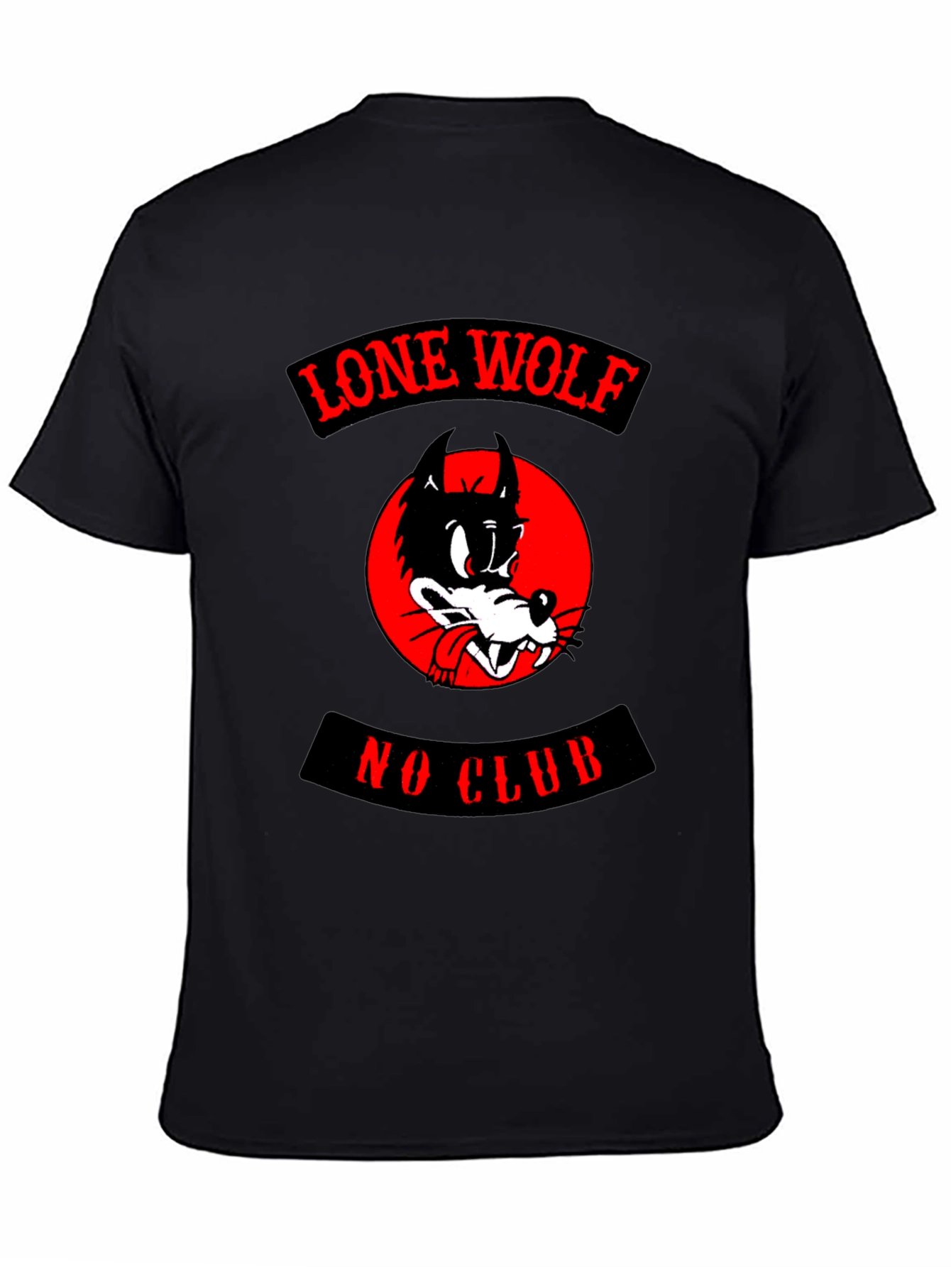 Black Lone Wolf No Club T-Shirt - Black Cotton Tee view 4