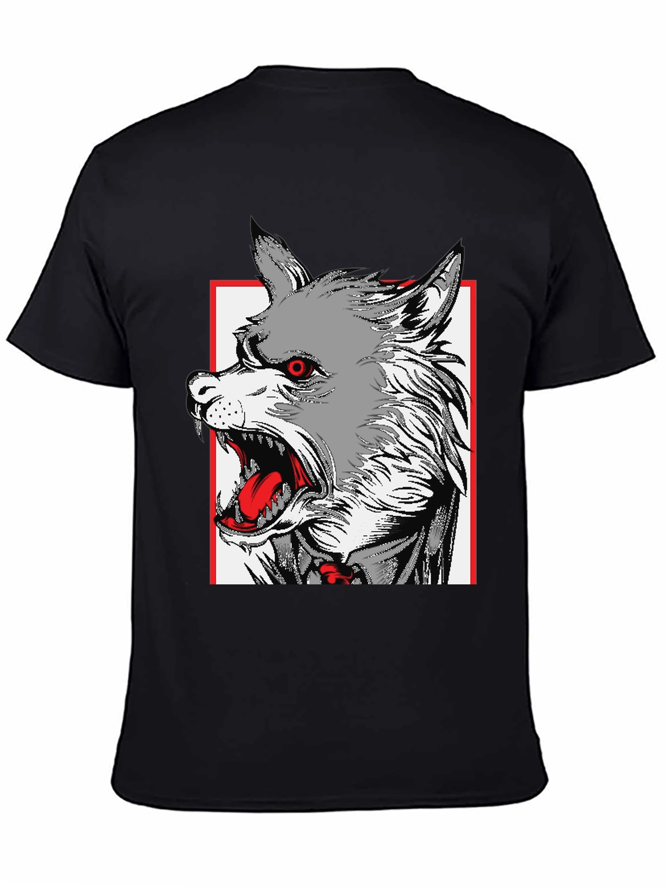Black Wolf Graphic Print Black T-Shirt view 4