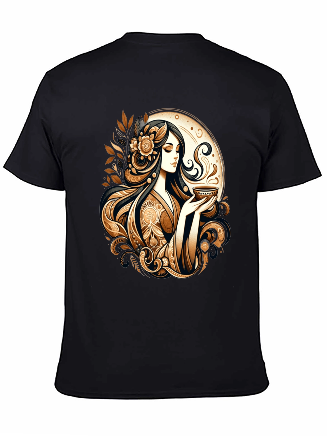 Black Elegant Woman Tea Art Graphic Tee view 4