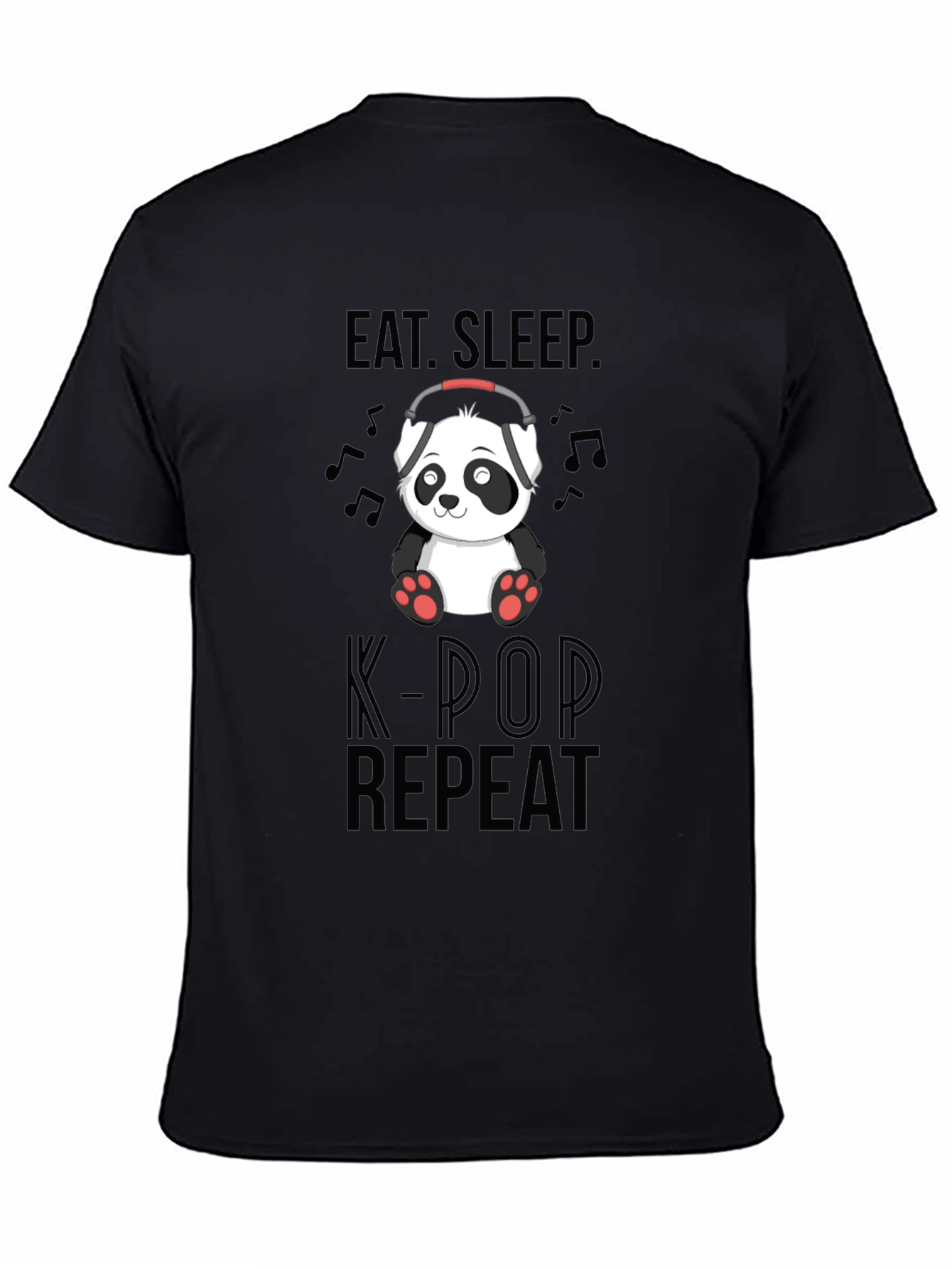 Black Eat, Sleep, K-Pop Repeat Panda Graphic Tee view 4
