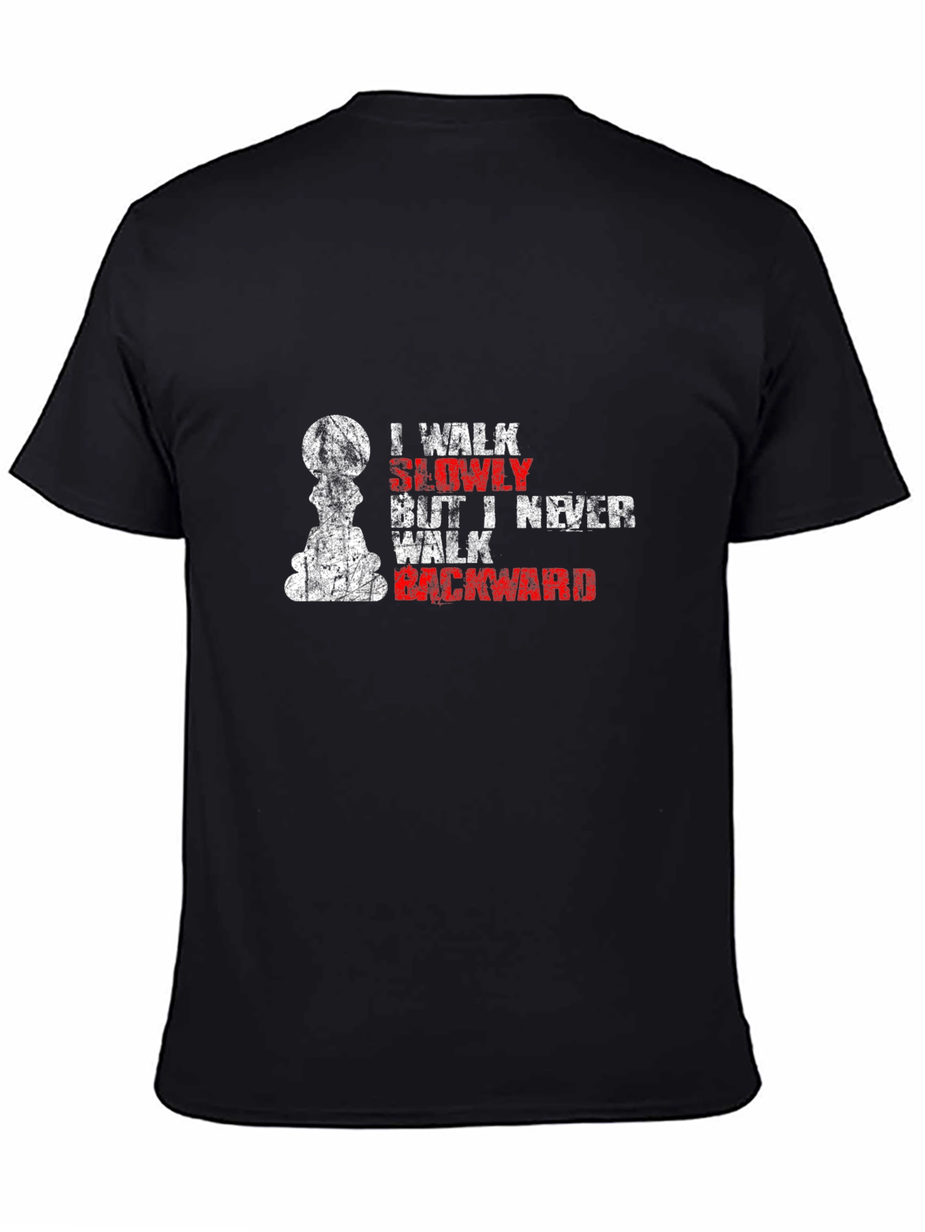 Black Chess Pawn I Walk Slowly Men's Black Graphic T-Shirt view 4