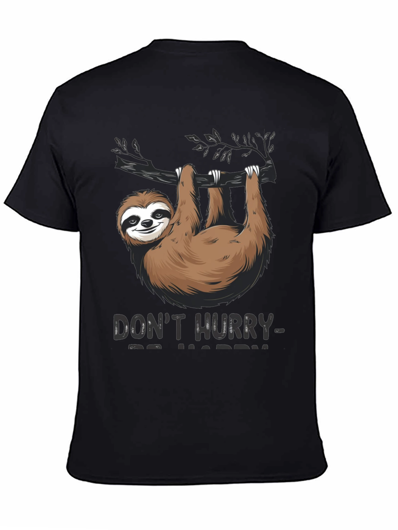 Black Don't Hurry Be Happy Sloth T-Shirt view 4