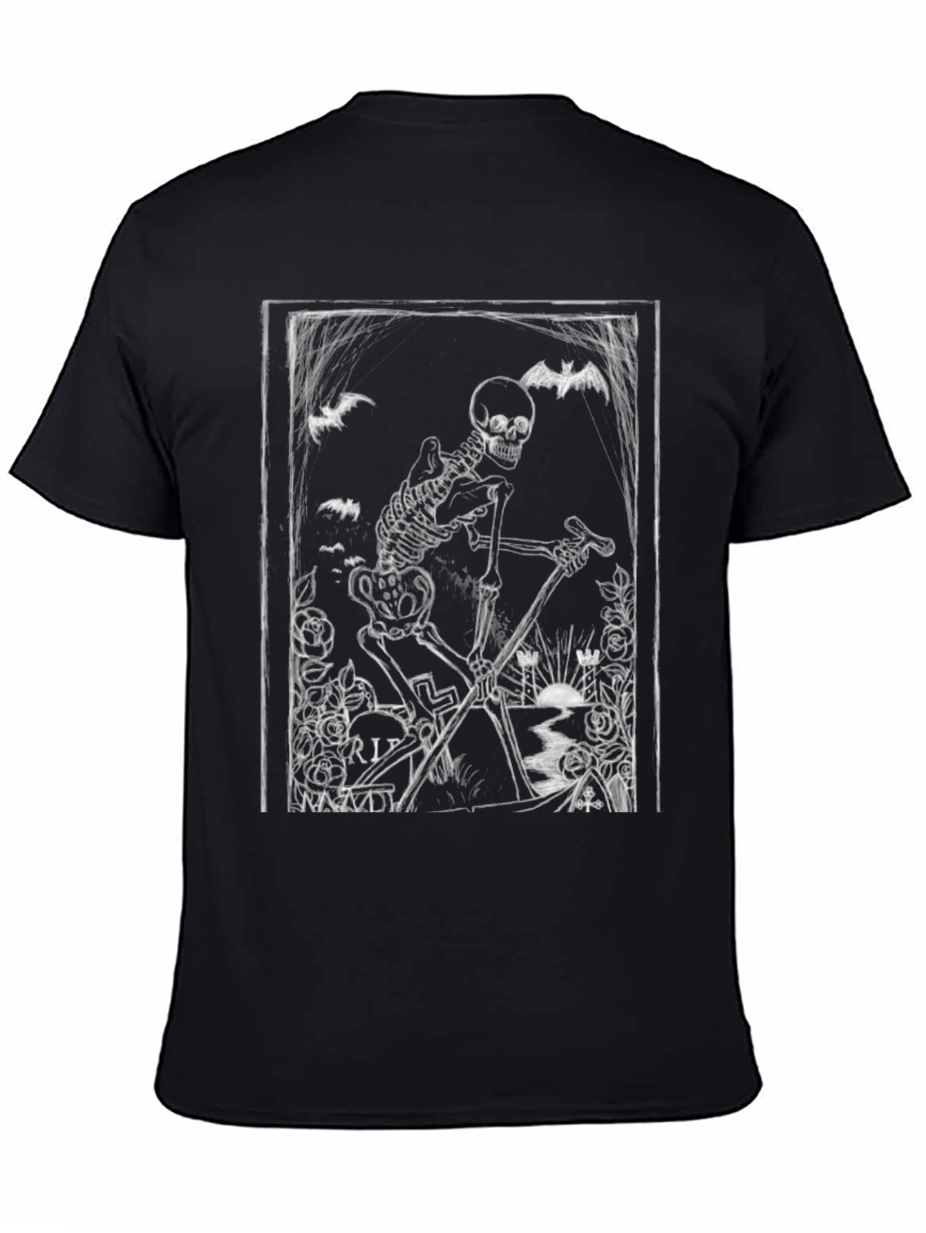 Black Gothic Skeleton Grim Reaper Black T-Shirt view 4