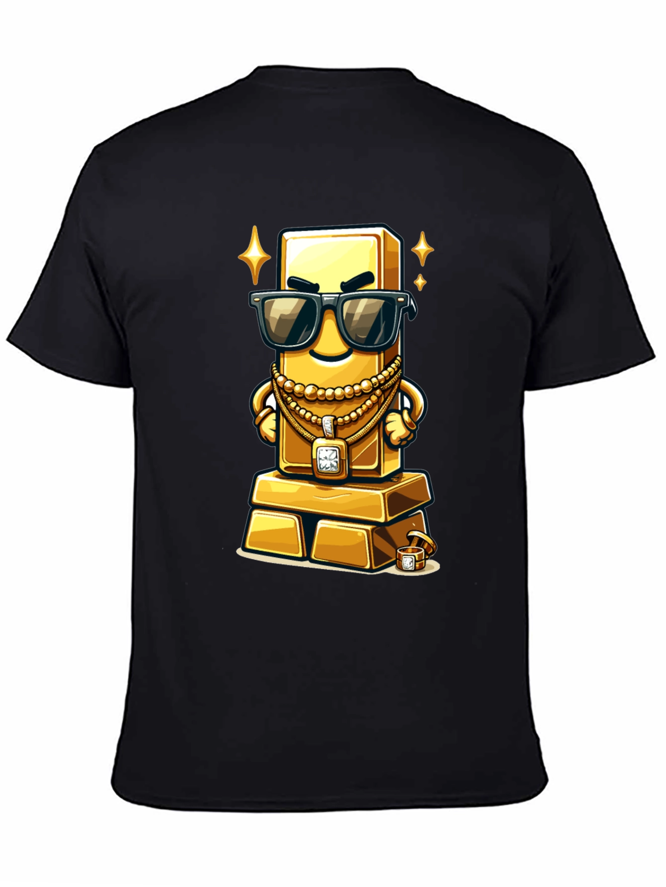 Black Gold Bar Cartoon Graphic Tee view 4