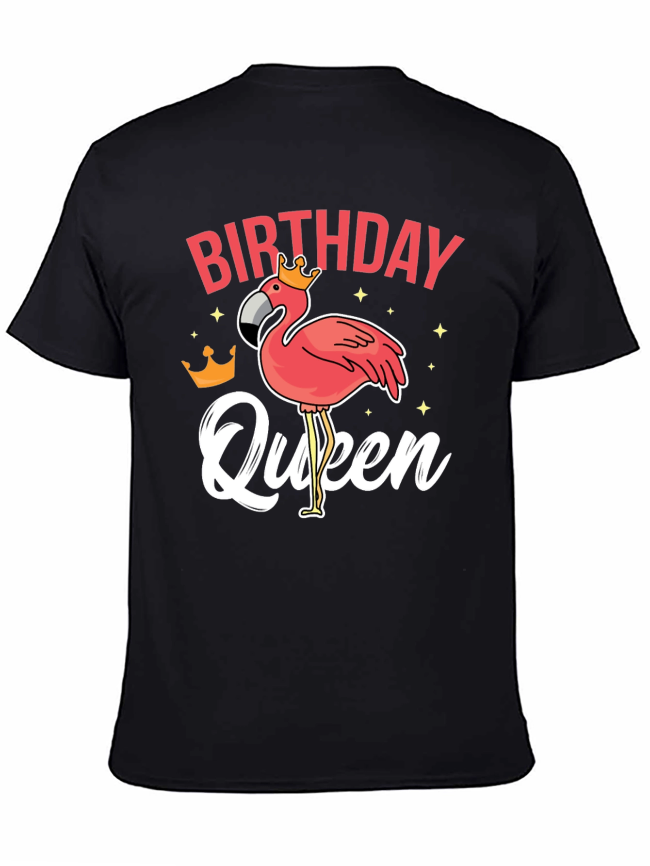 Black Birthday Queen Flamingo T-Shirt view 4
