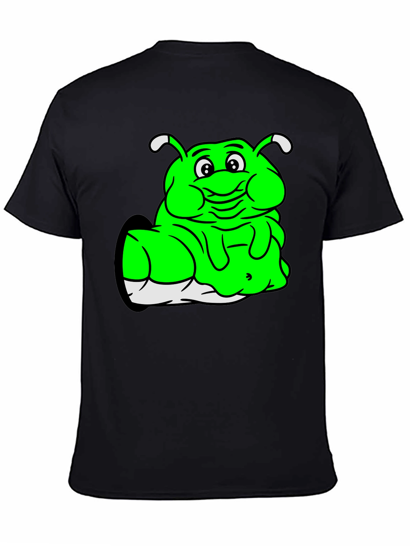 Black Green Cartoon Character Black T-Shirt view 4