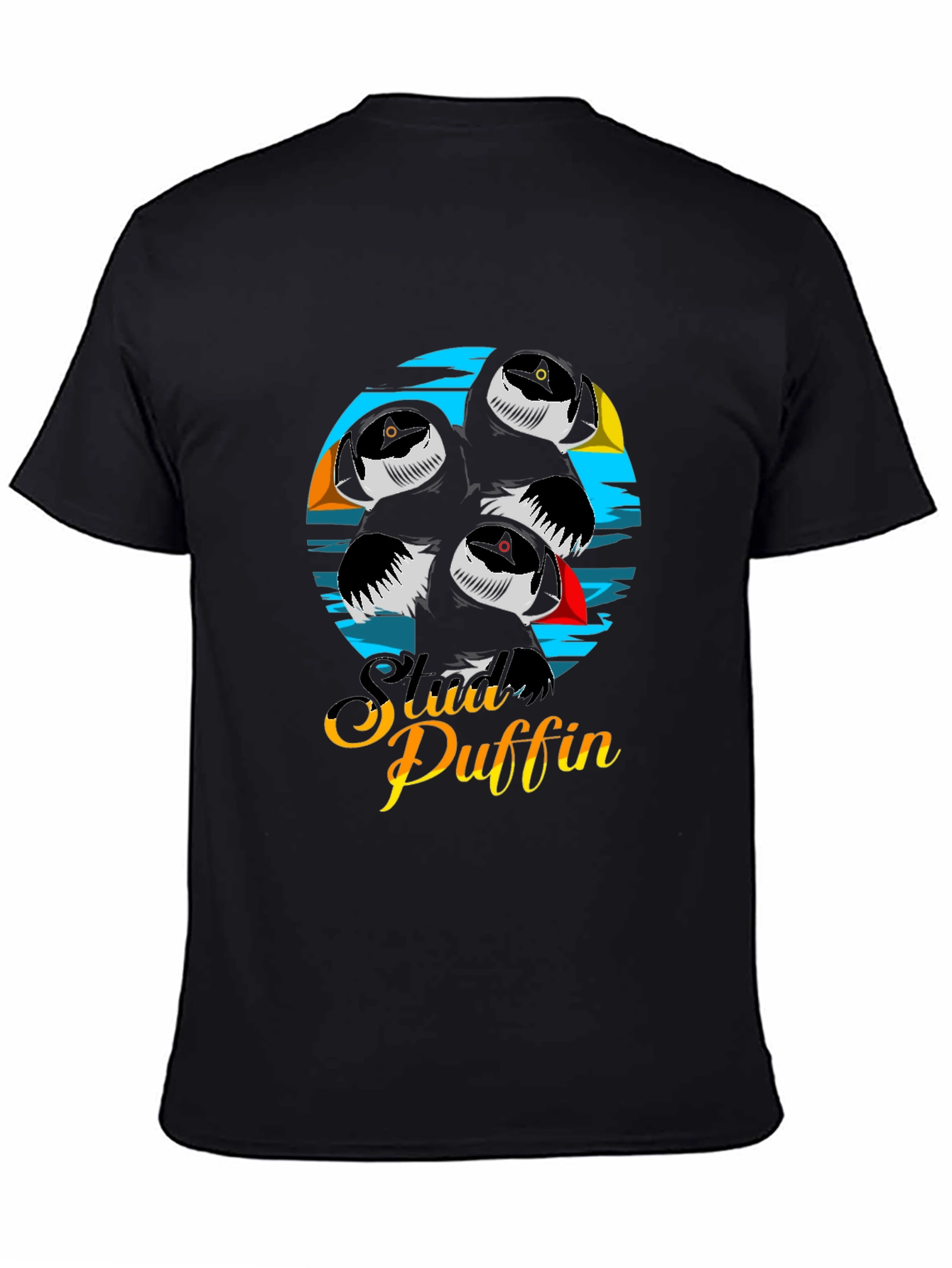 Black Stylish Puffin T-Shirt - Unique Graphic Design view 4