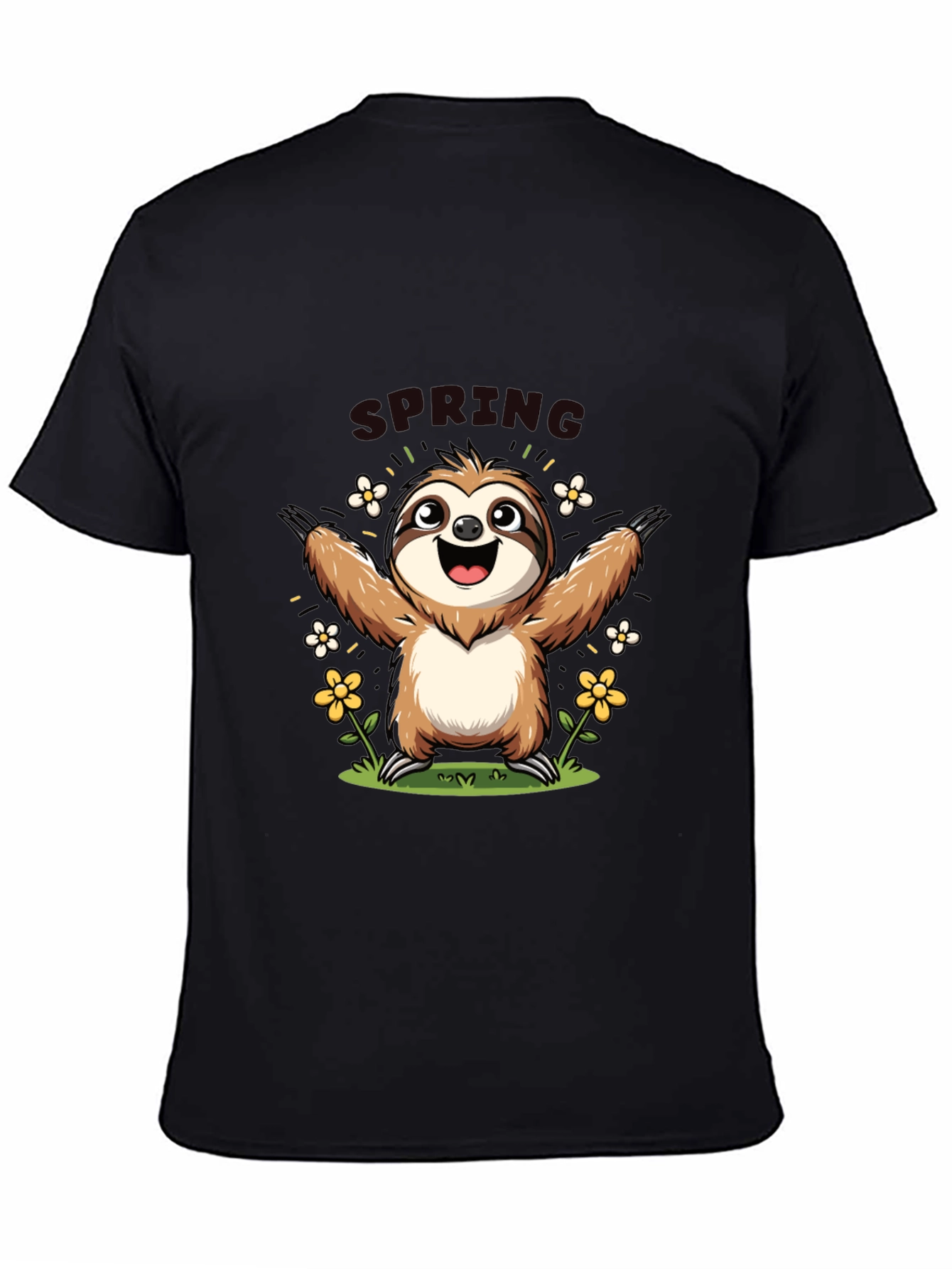 Black Cute Sloth Spring T-Shirt view 4