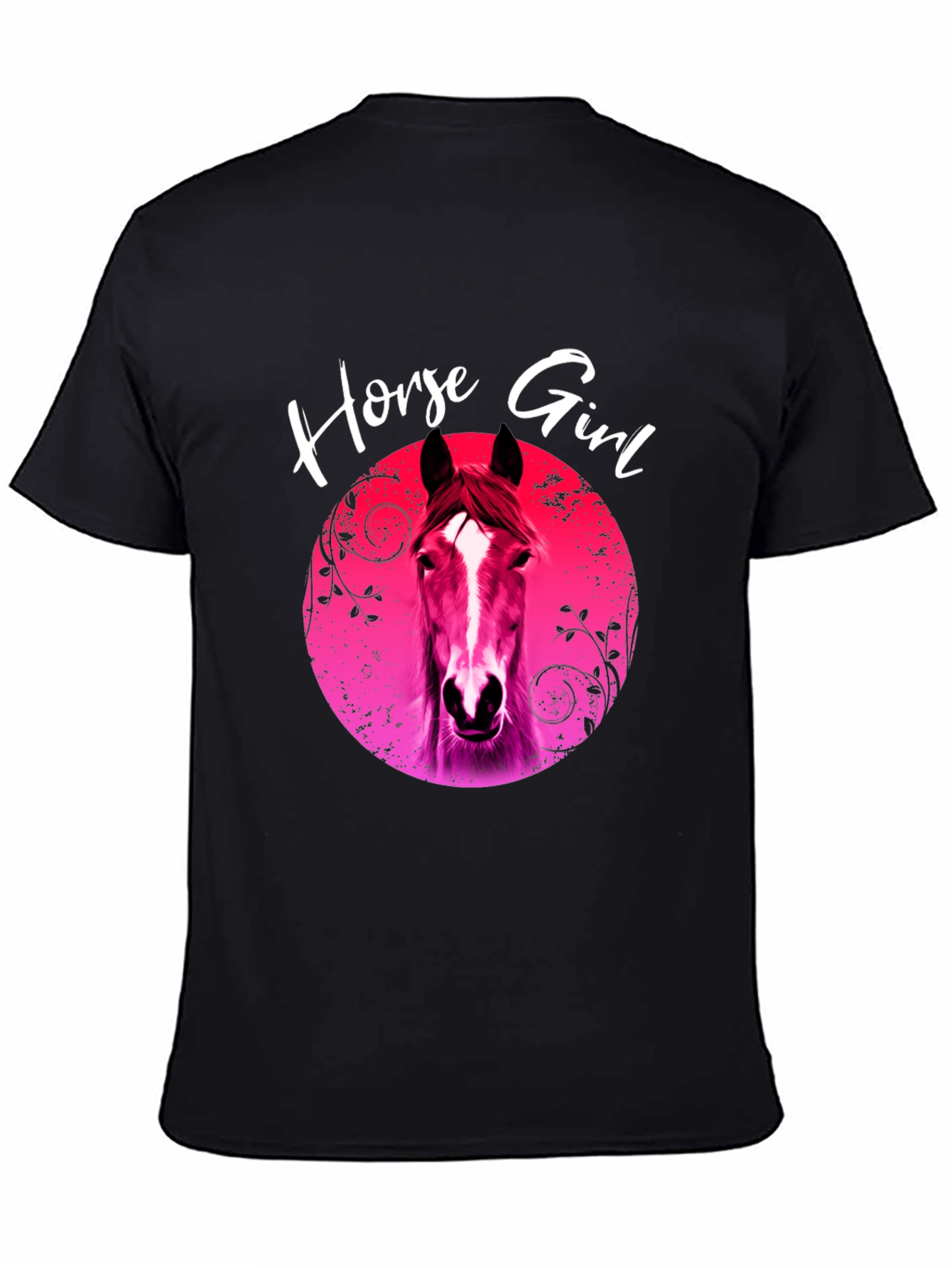 Black Horse Girl Graphic Tee - Black Unisex T-Shirt view 4