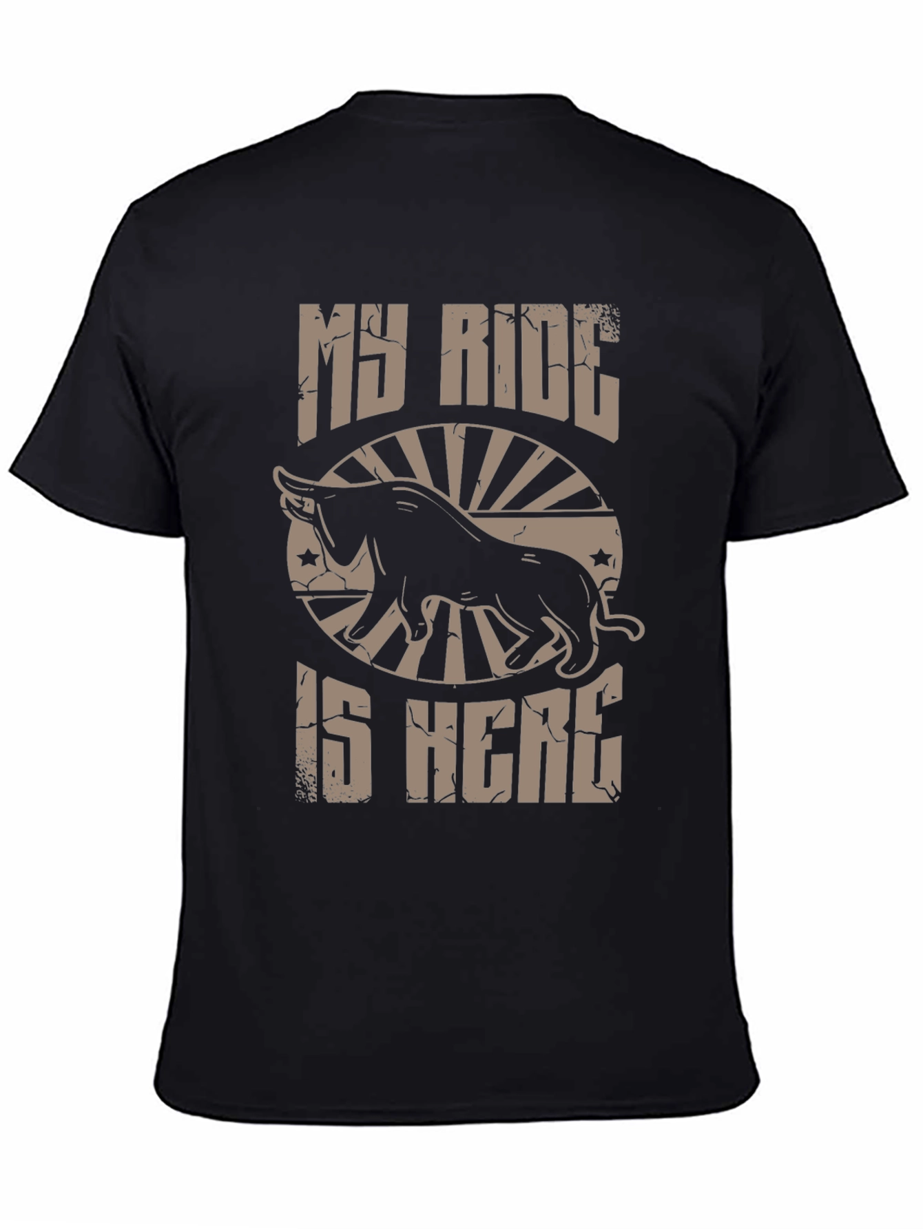 Black My Ride is Here Bull T-Shirt - Black Cotton Tee view 4