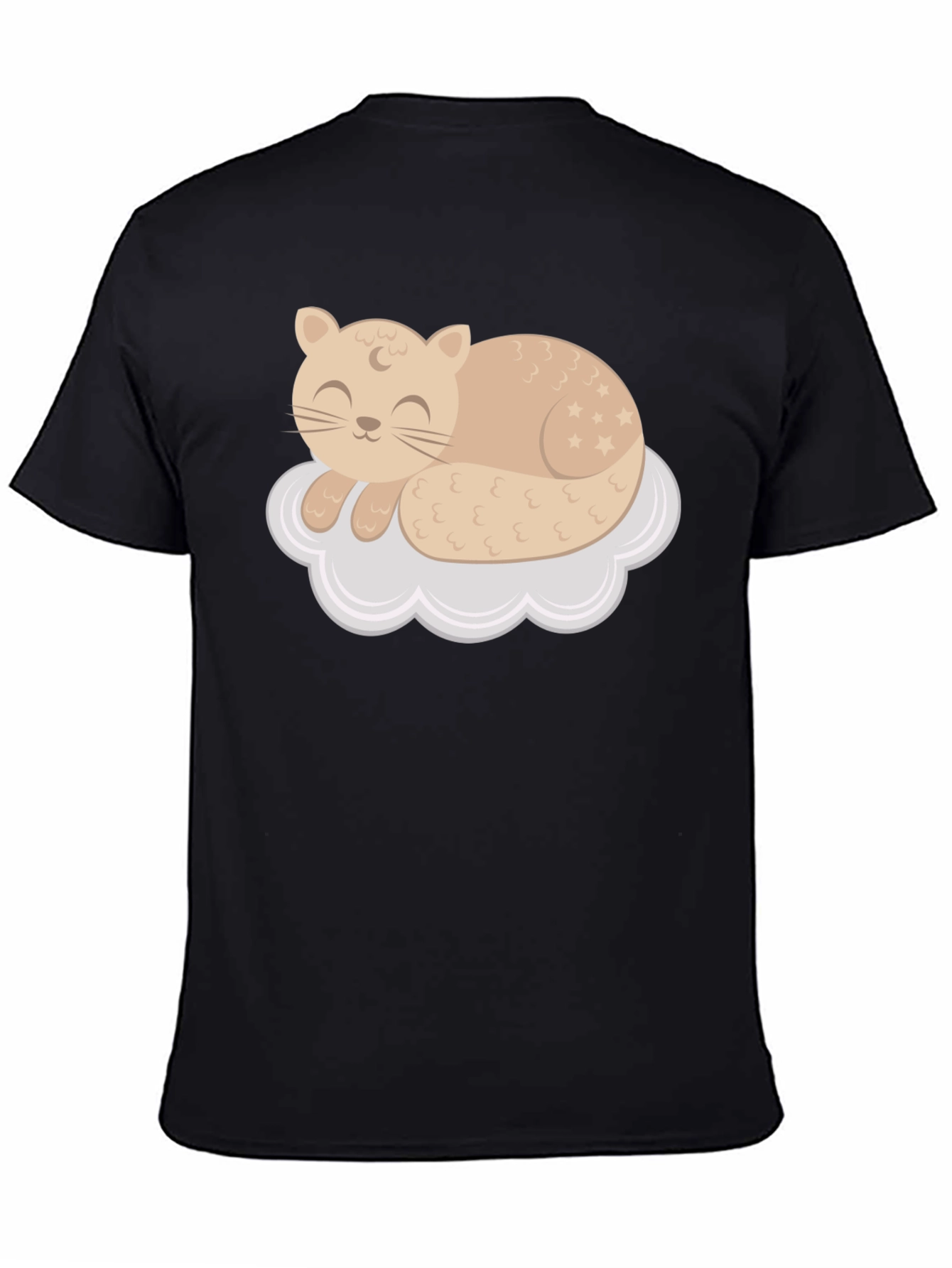 Black Cute Cat Sleeping on Cloud T-Shirt view 4