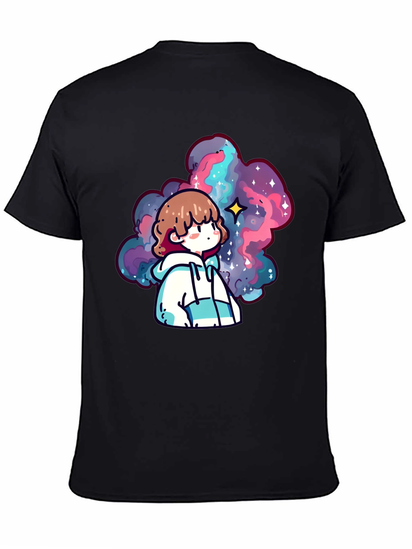 Black Anime Galaxy Graphic Black T-Shirt view 4