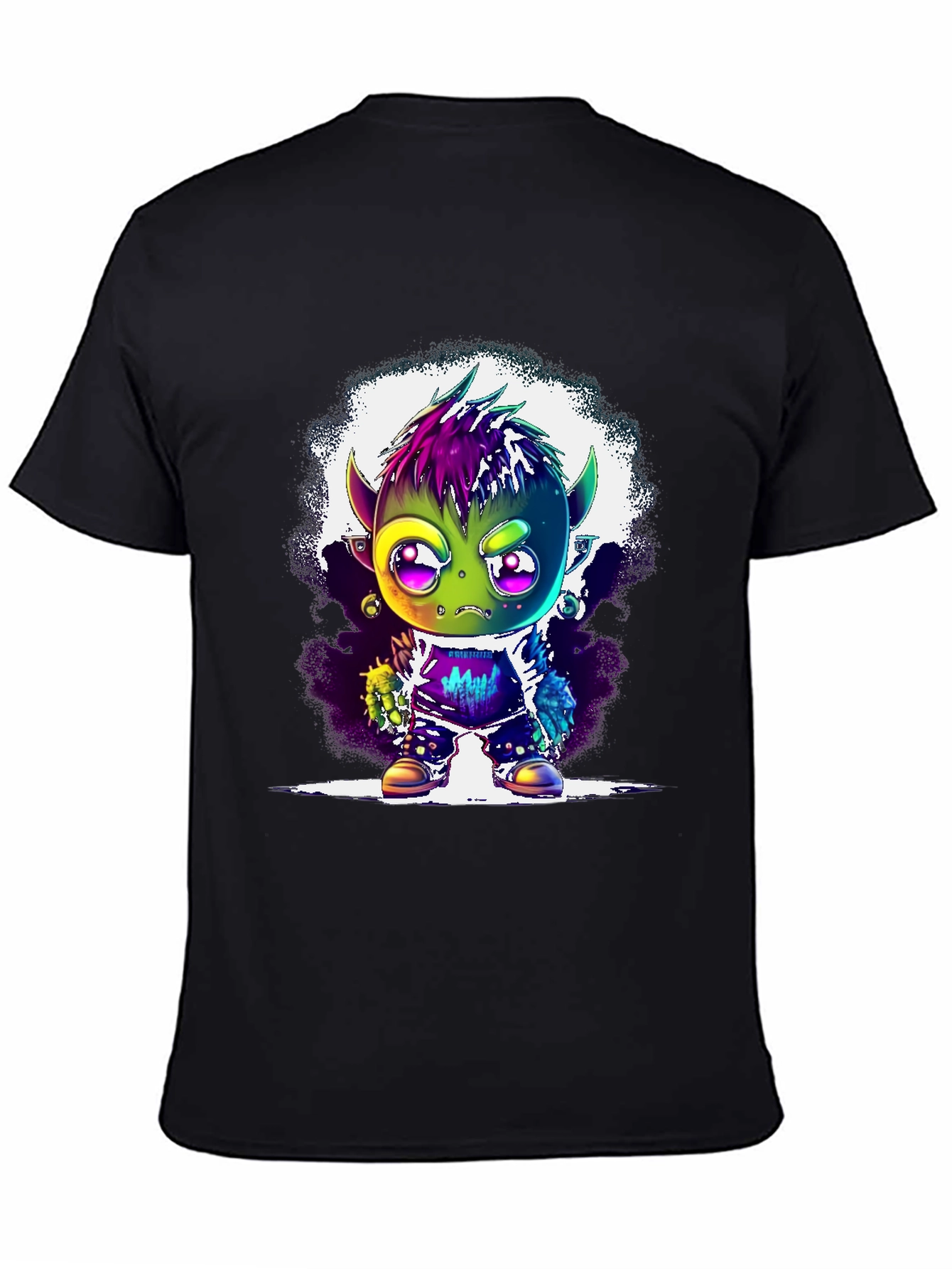 Black Cartoon Monster Graphic Tee - Black Unisex T-Shirt view 4