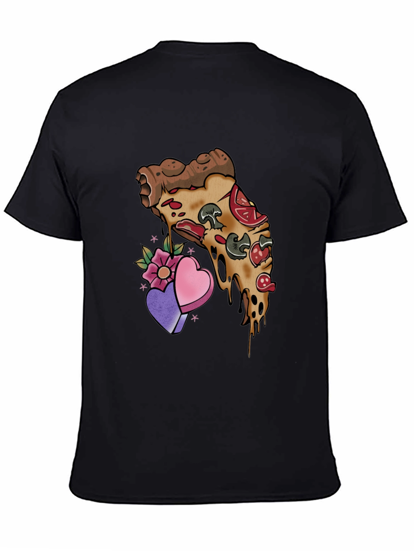 Black Pizza Love T-Shirt - Foodie Valentine's Tee view 4