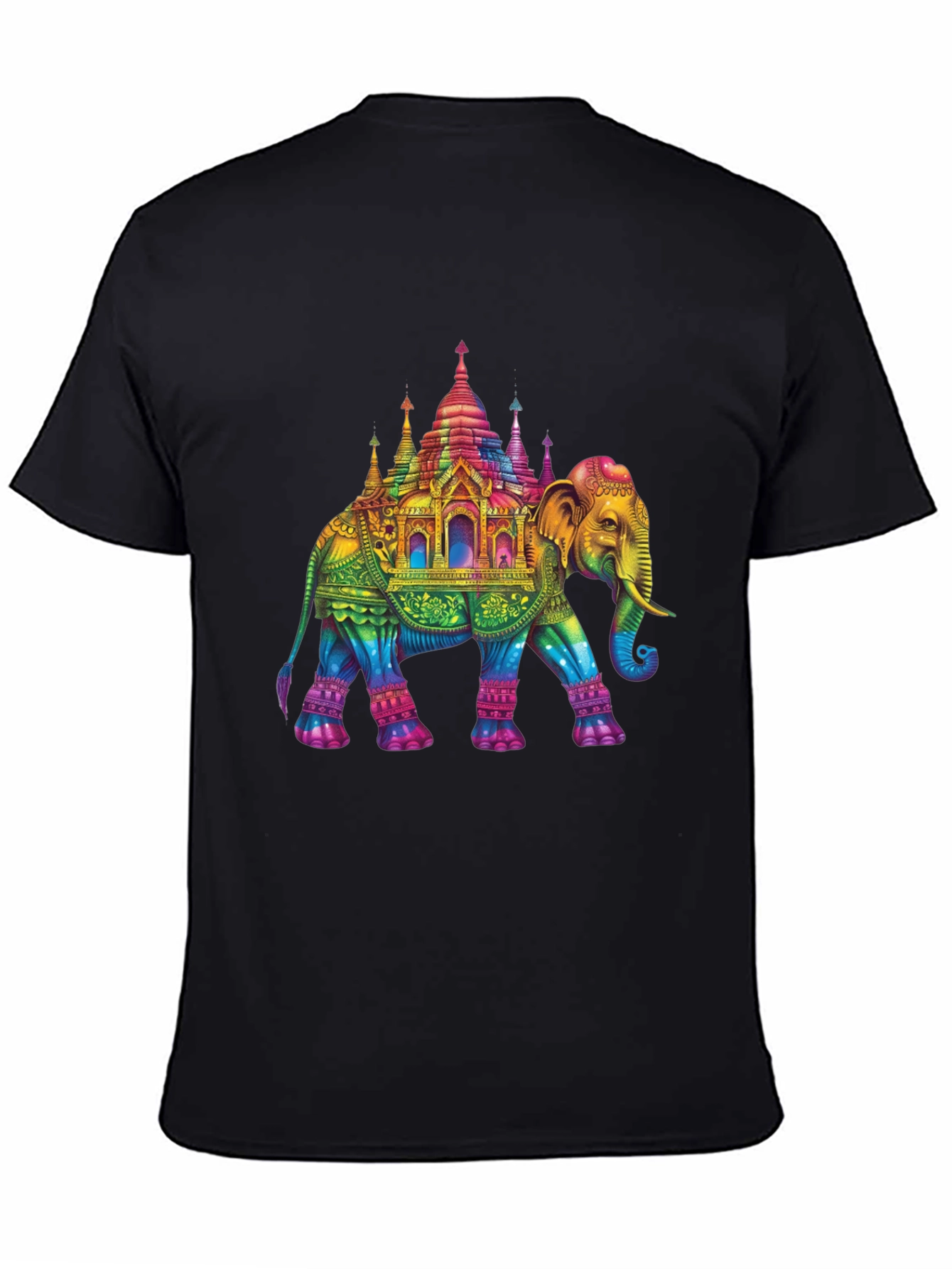 Black Rainbow Elephant Pagoda T-Shirt view 4