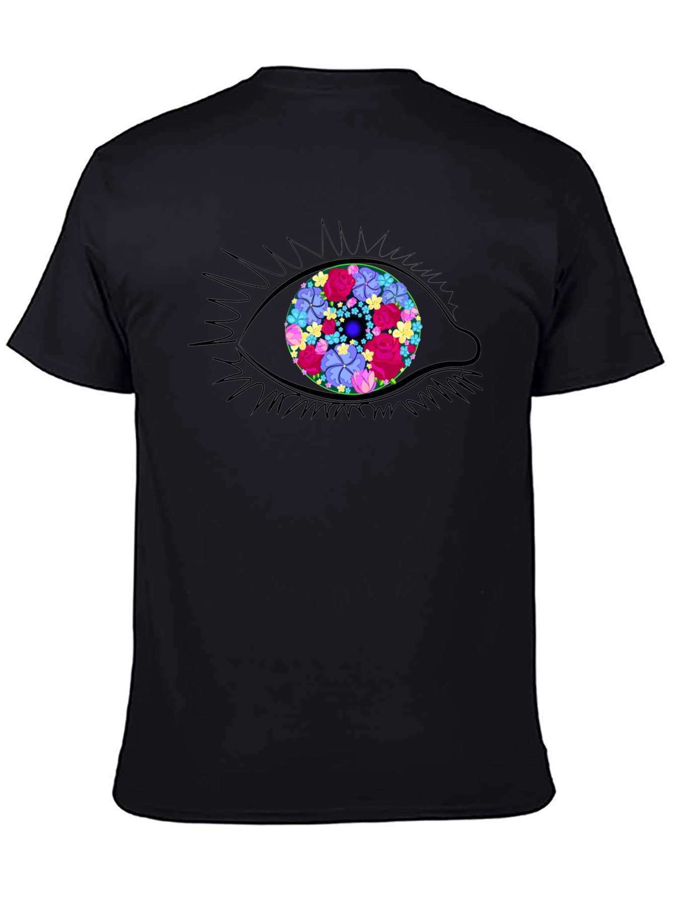 Black Floral Eye Graphic Tee - Stylish Black T-Shirt view 4