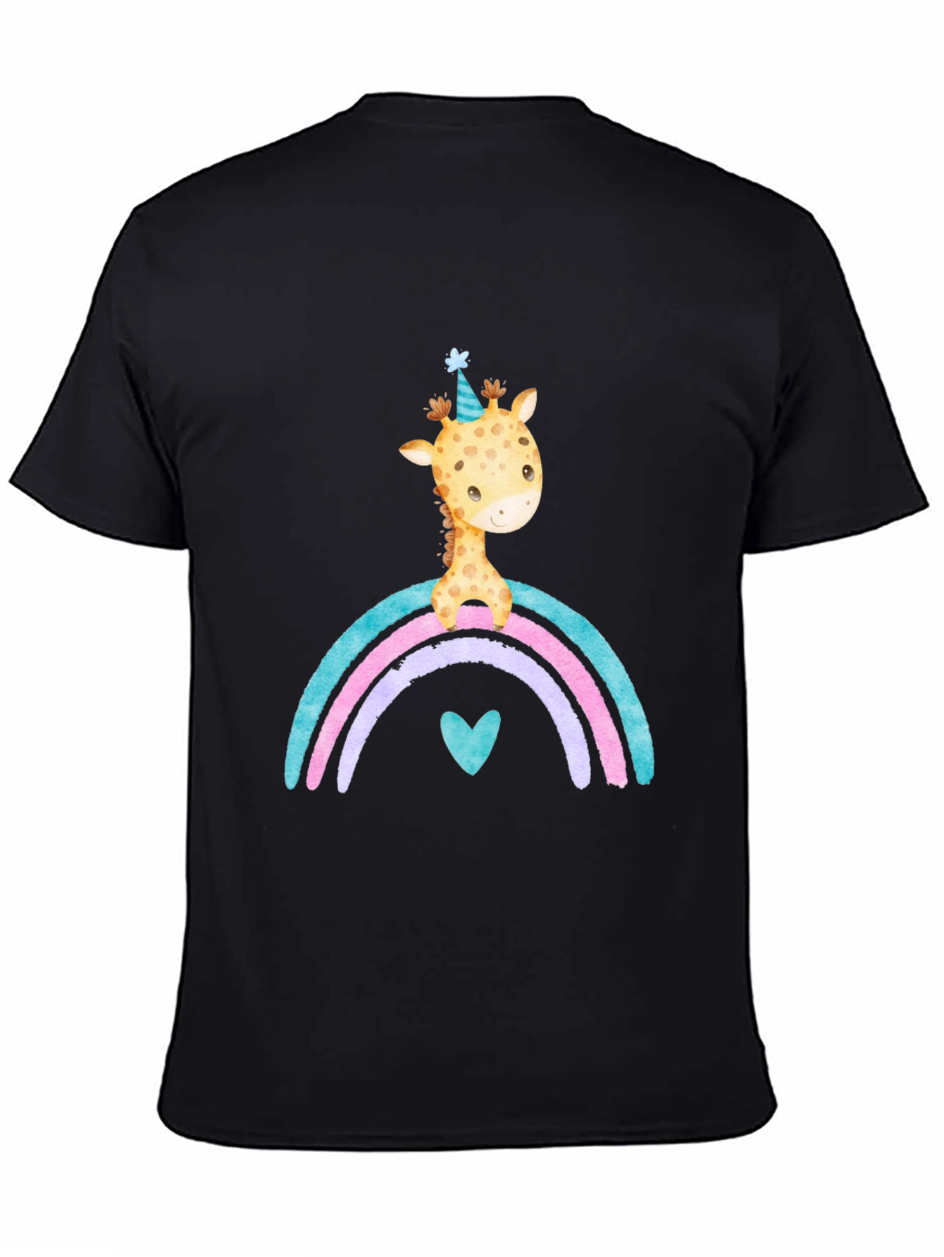 Black Giraffe Rainbow T-Shirt Cute Cartoon Graphic Tee view 4