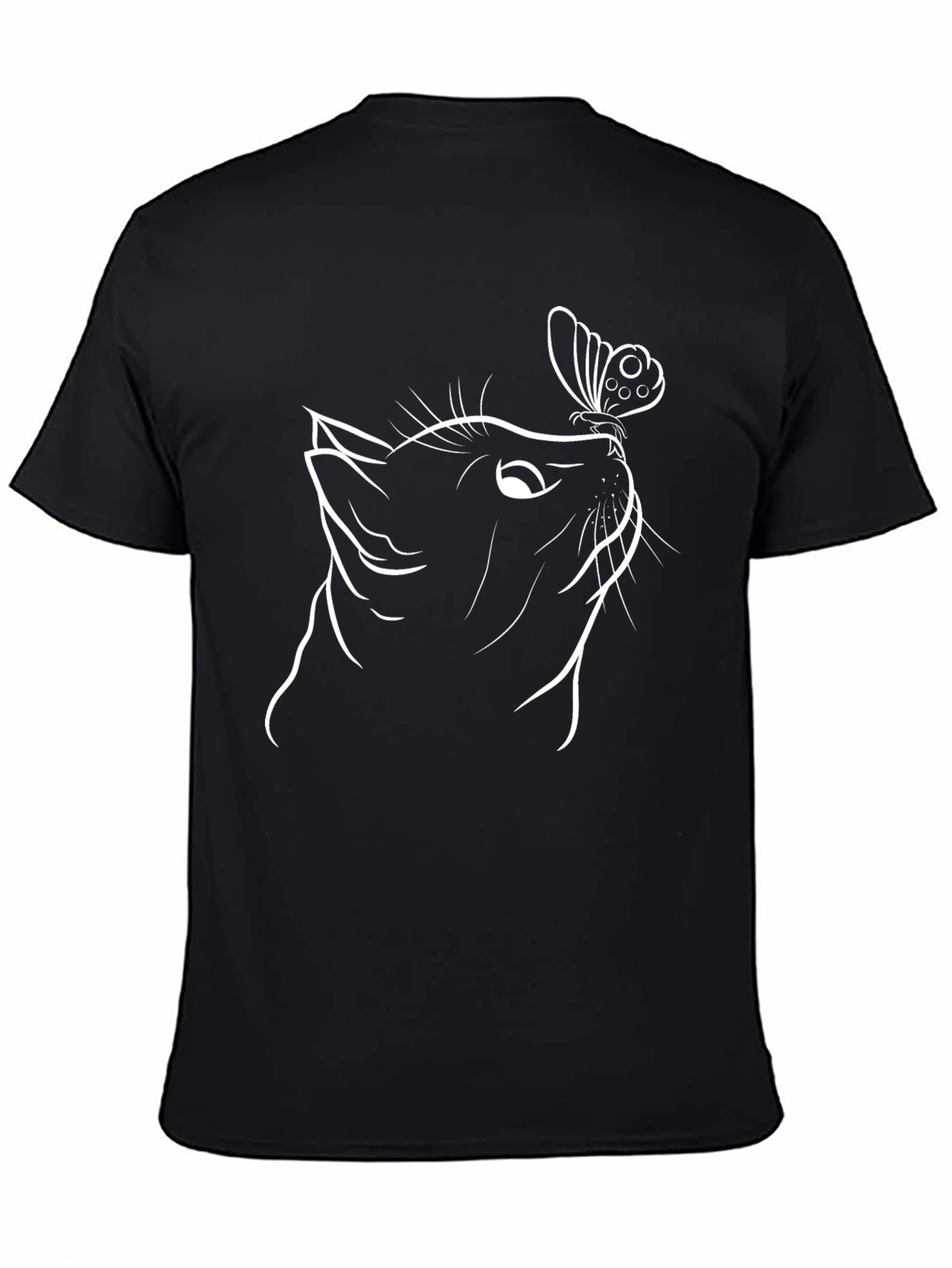 Black Cat and Butterfly Graphic Tee - Black Cotton Blend Shirt view 4