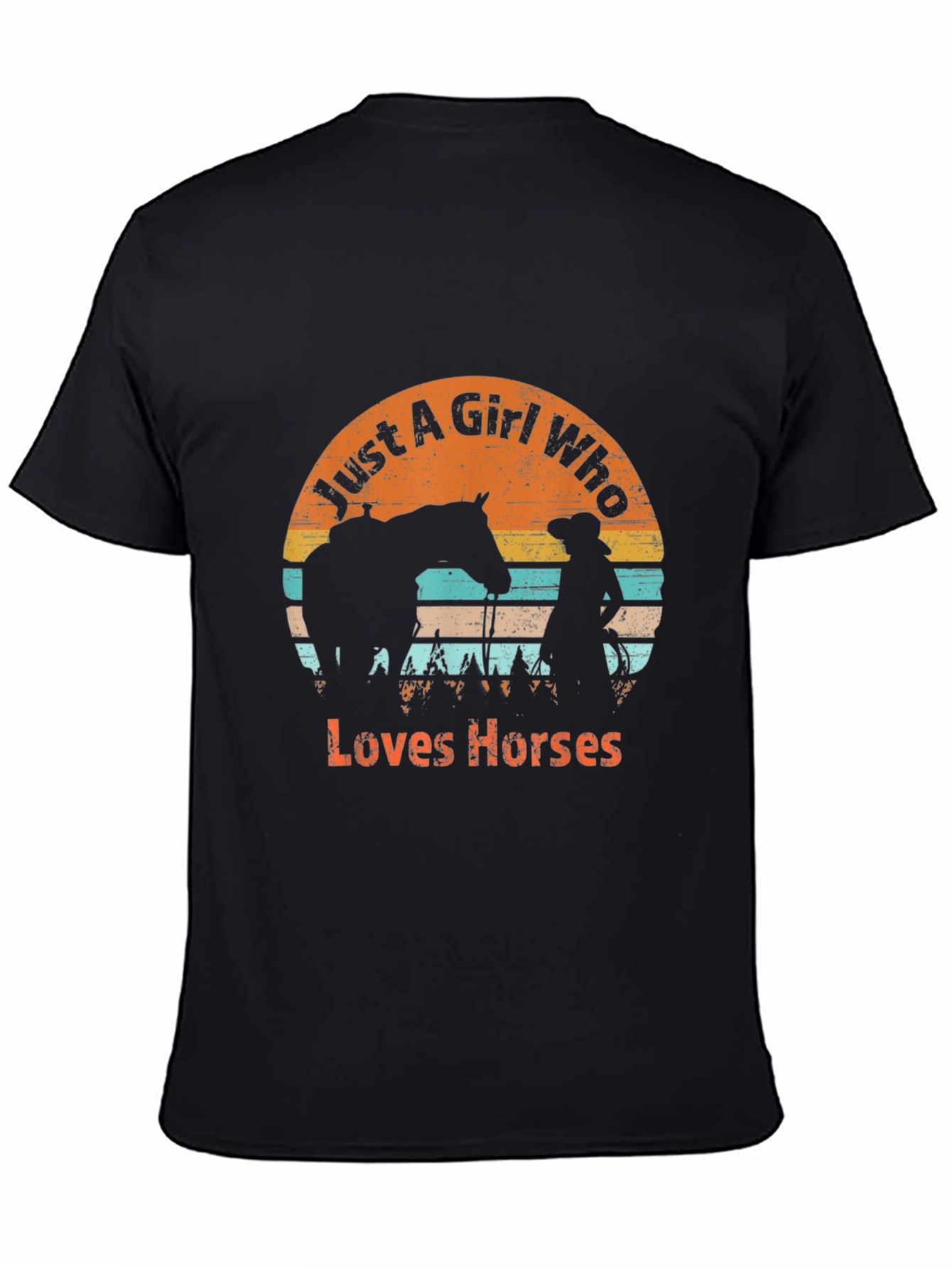Black Just A Girl Who Loves Horses Graphic T-Shirt view 4