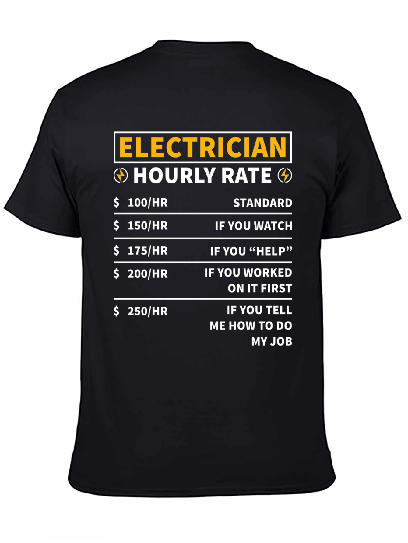 Black Electrician Hourly Rate T-Shirt - Funny Job Tee view 4