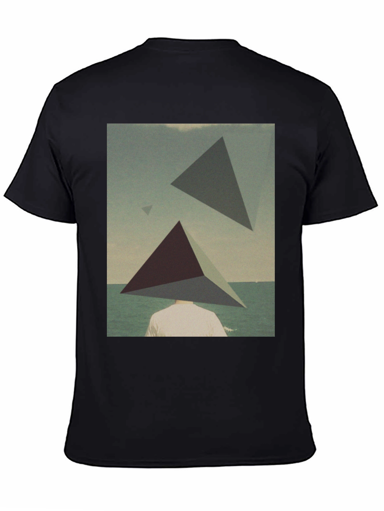 Black Abstract Triangle Graphic Tee - Men's Black T-Shirt view 4