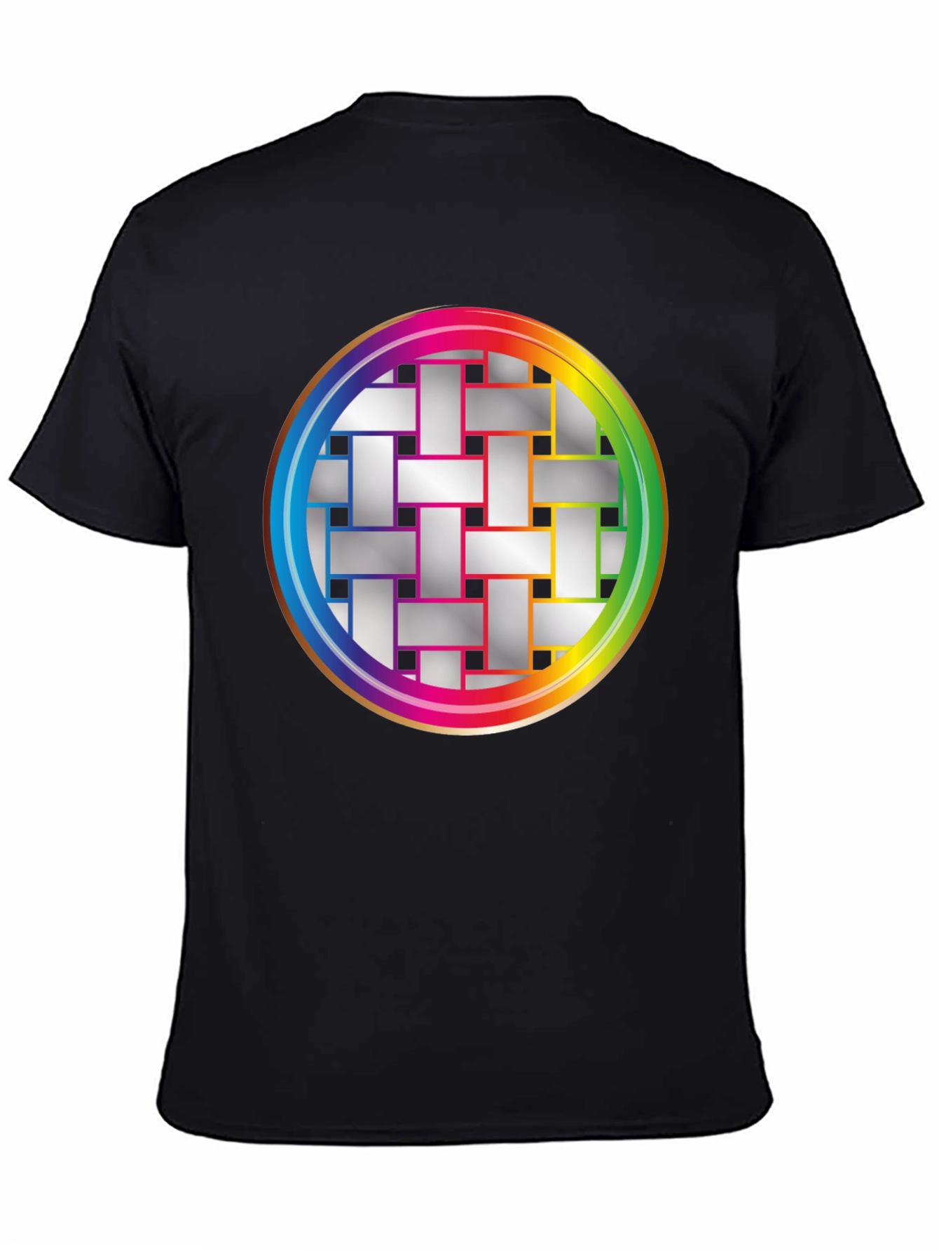 Black Geometric Woven Pattern Graphic Tee view 4